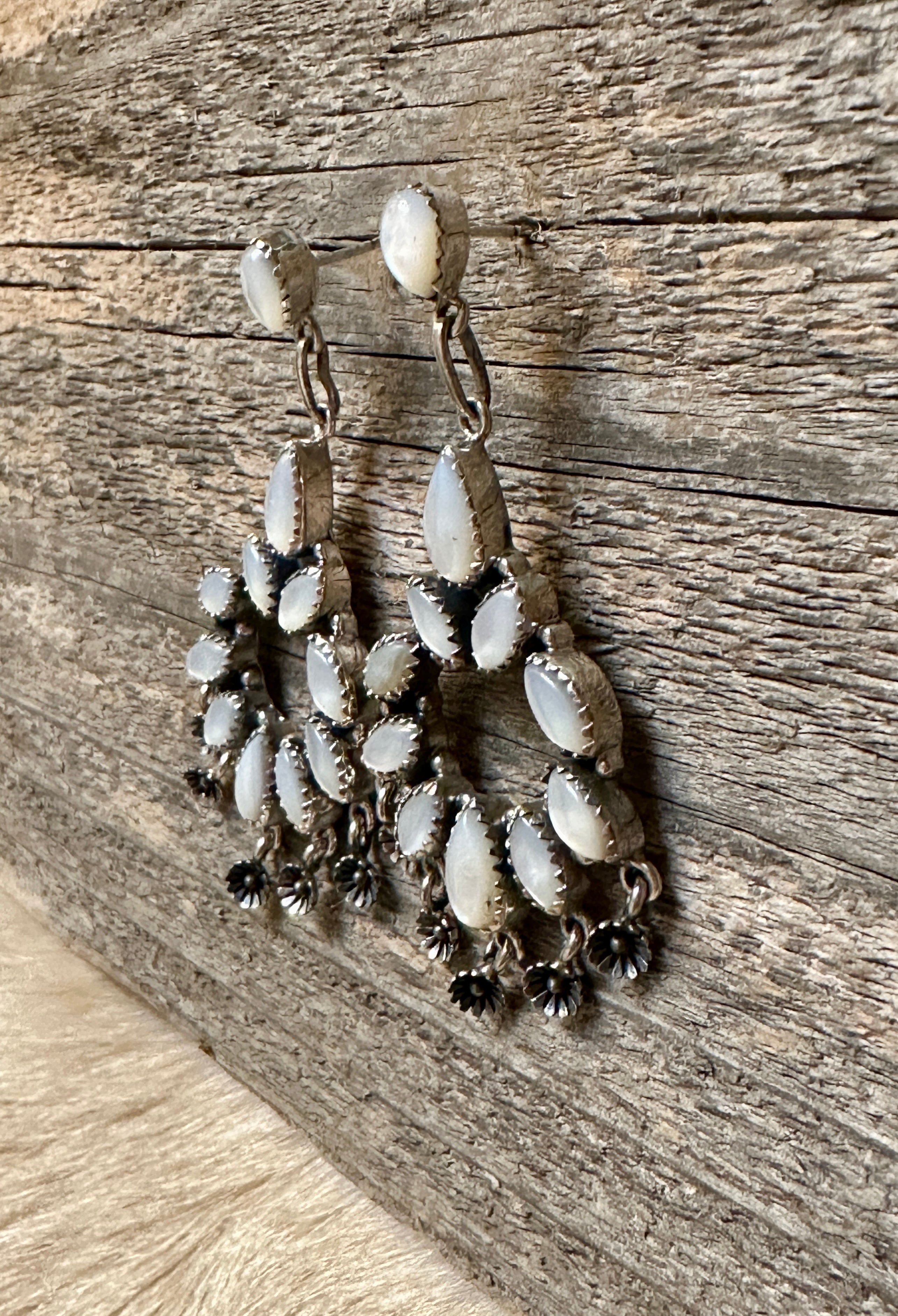 Handmade Mother Of Pearl Marquise Sterling Silver Dangle Earrings