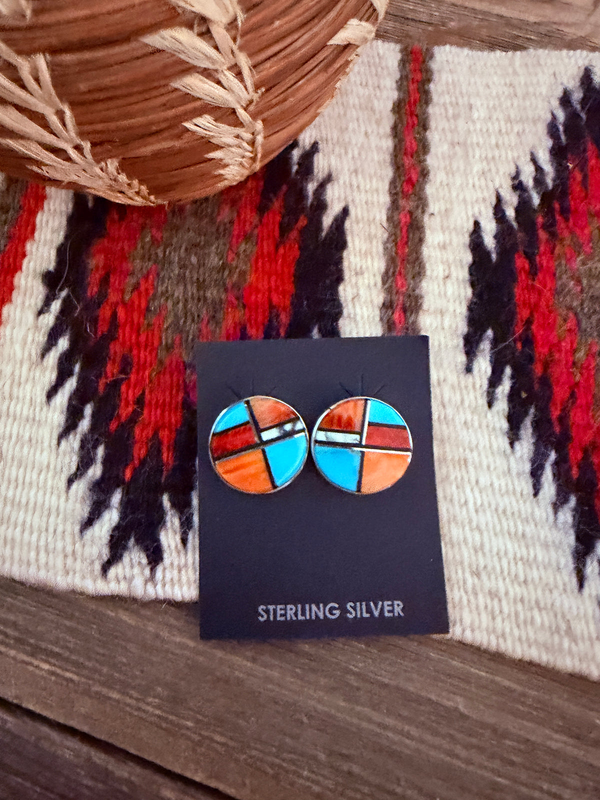 Handcrafted Multi Stone & Sterling Silver Inlay Stud Earrings