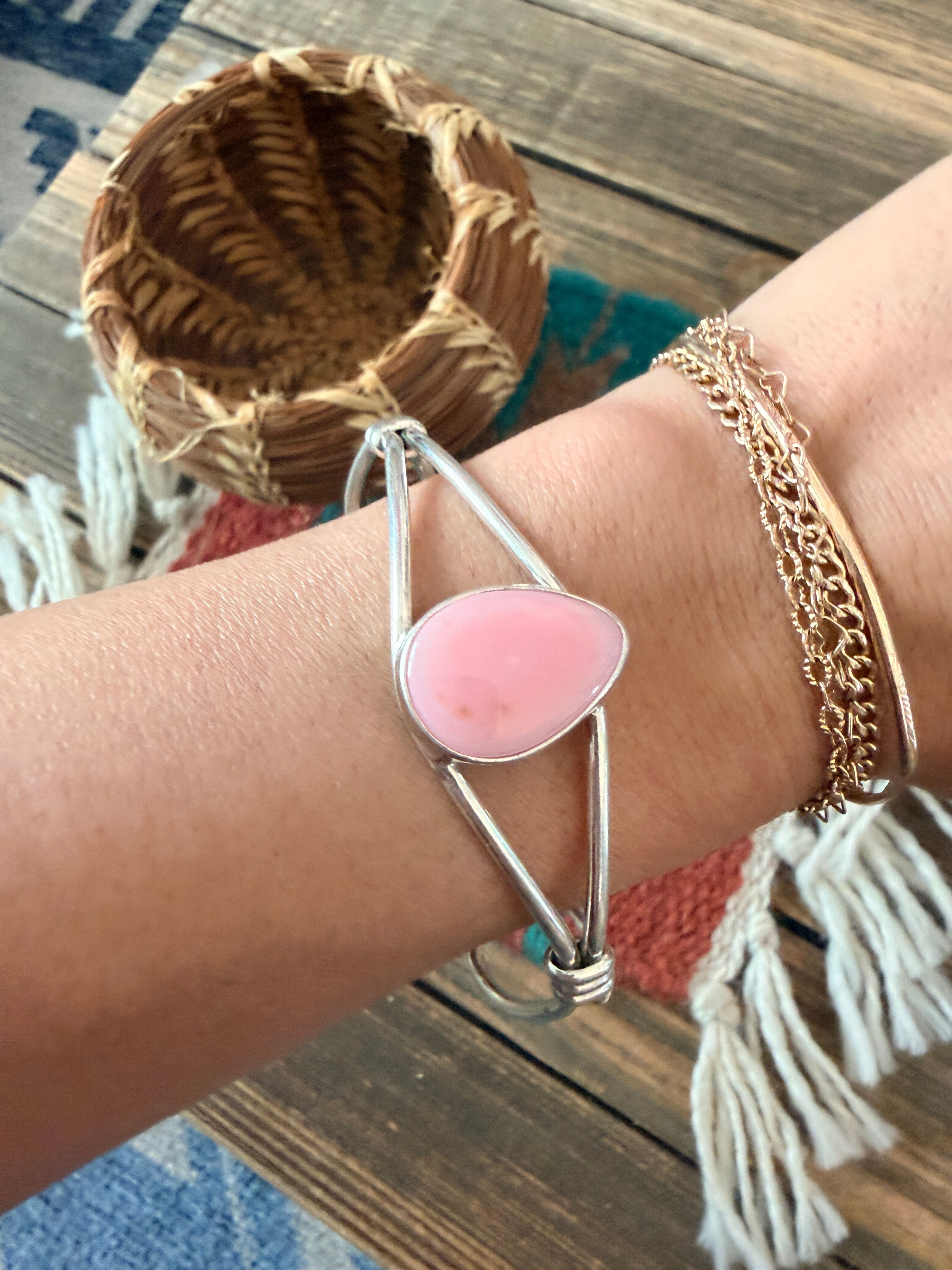 Handcrafted Queen Pink Conch & Sterling Silver Cuff Bracelet