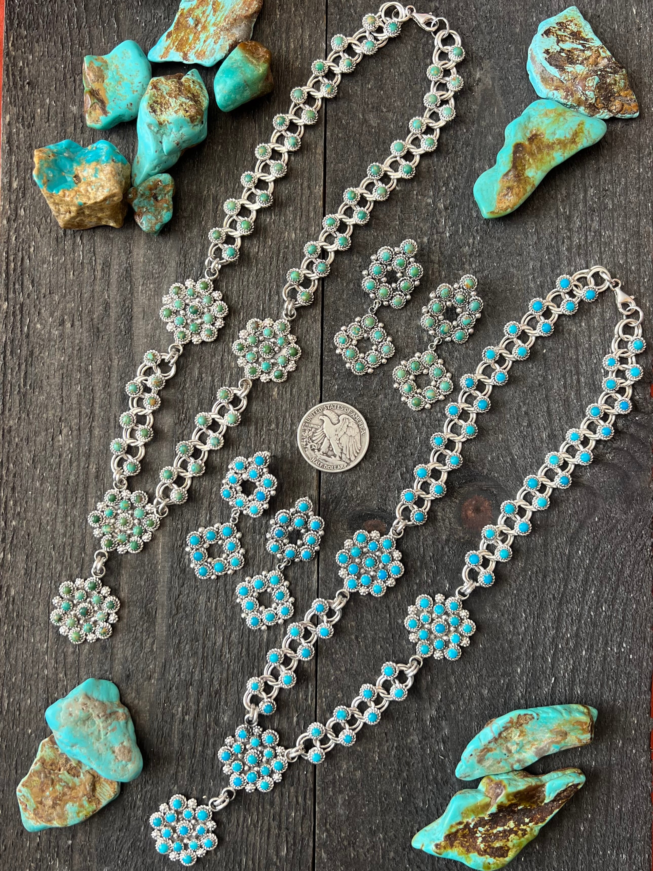 Handcrafted Sterling Silver and Snake Eye Turquoise Cluster Earrings by Dillon Cheama