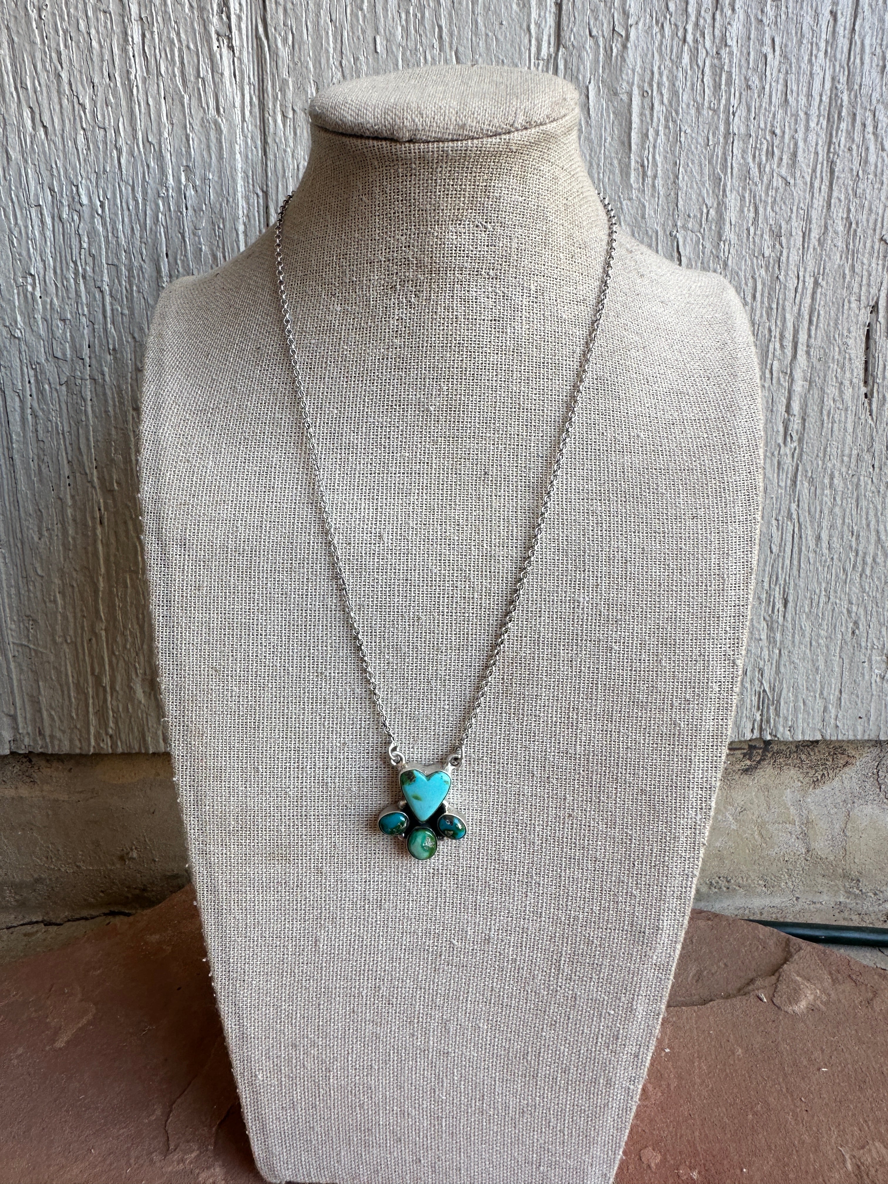 Beautiful Handmade Sterling Silver & Sonoran Mountain Turquoise Heart Necklace