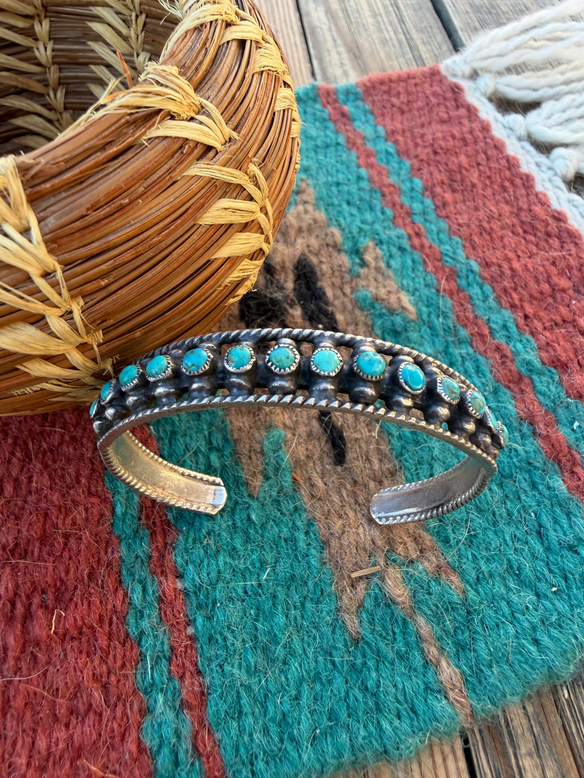 Handcrafted Old Pawn Sterling Silver & Turquoise Cuff Bracelet