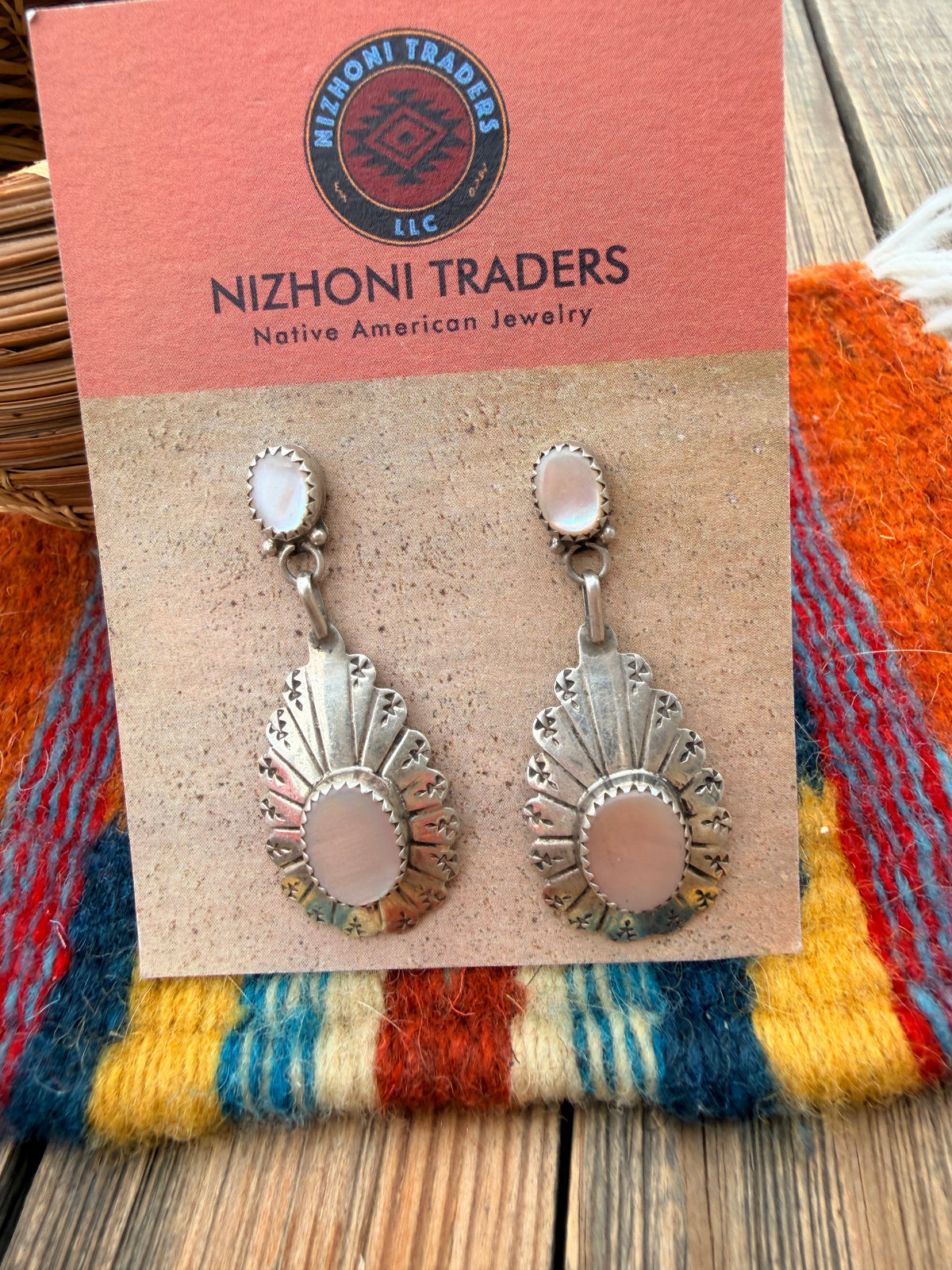 Handcrafted Old Pawn Sterling Silver & Mother of Pearl Dangle Earrings