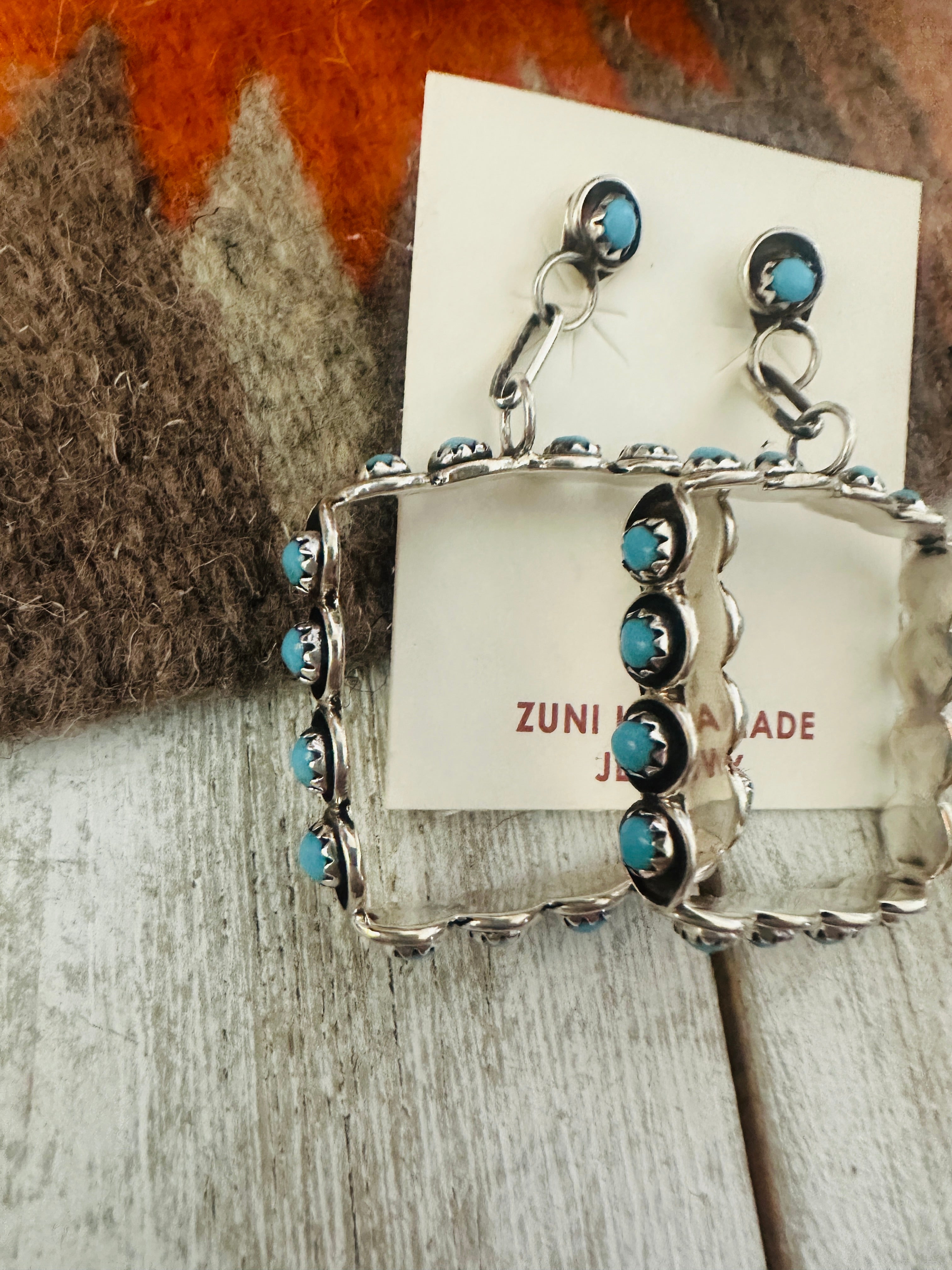 Zuni Turquoise & Sterling Silver Snake Eye Dangle Earrings