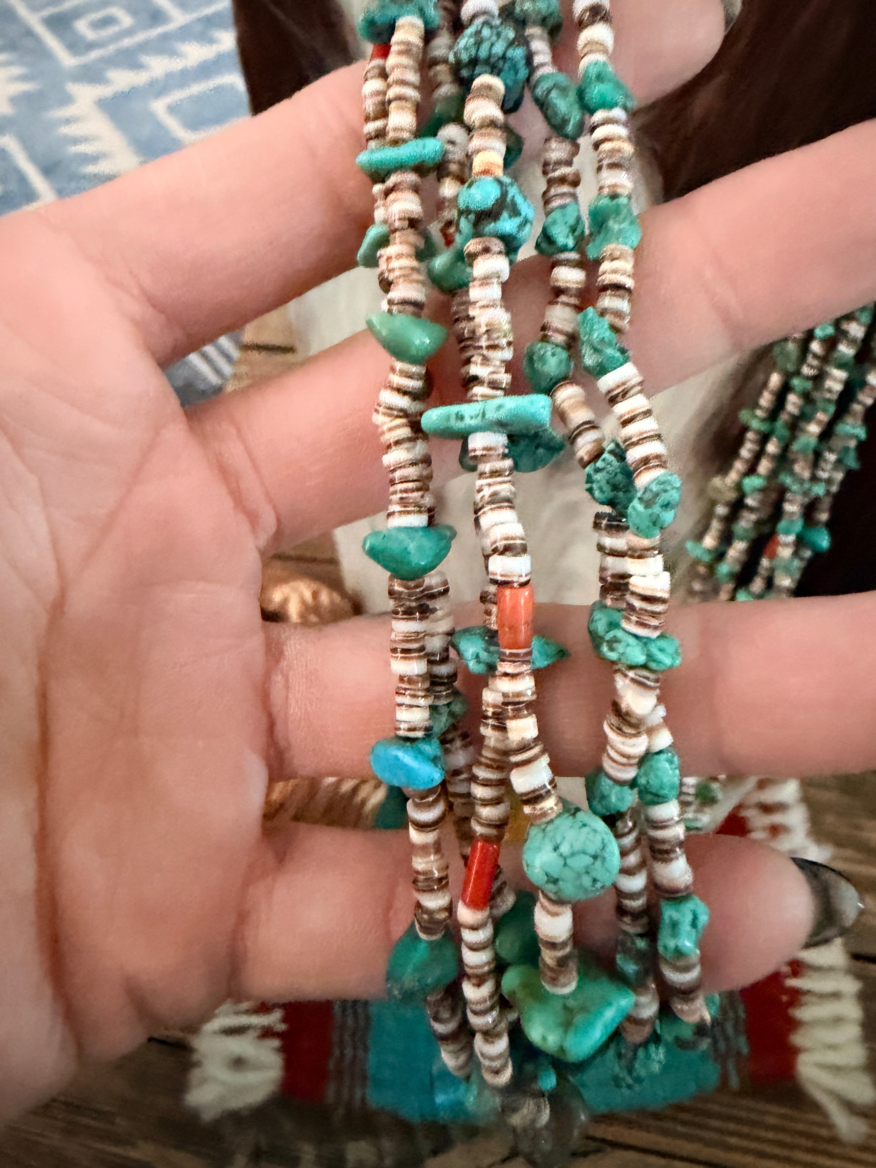 Old Pawn Handcrafted Turquoise & Heishi Shell Beaded 30” Necklace