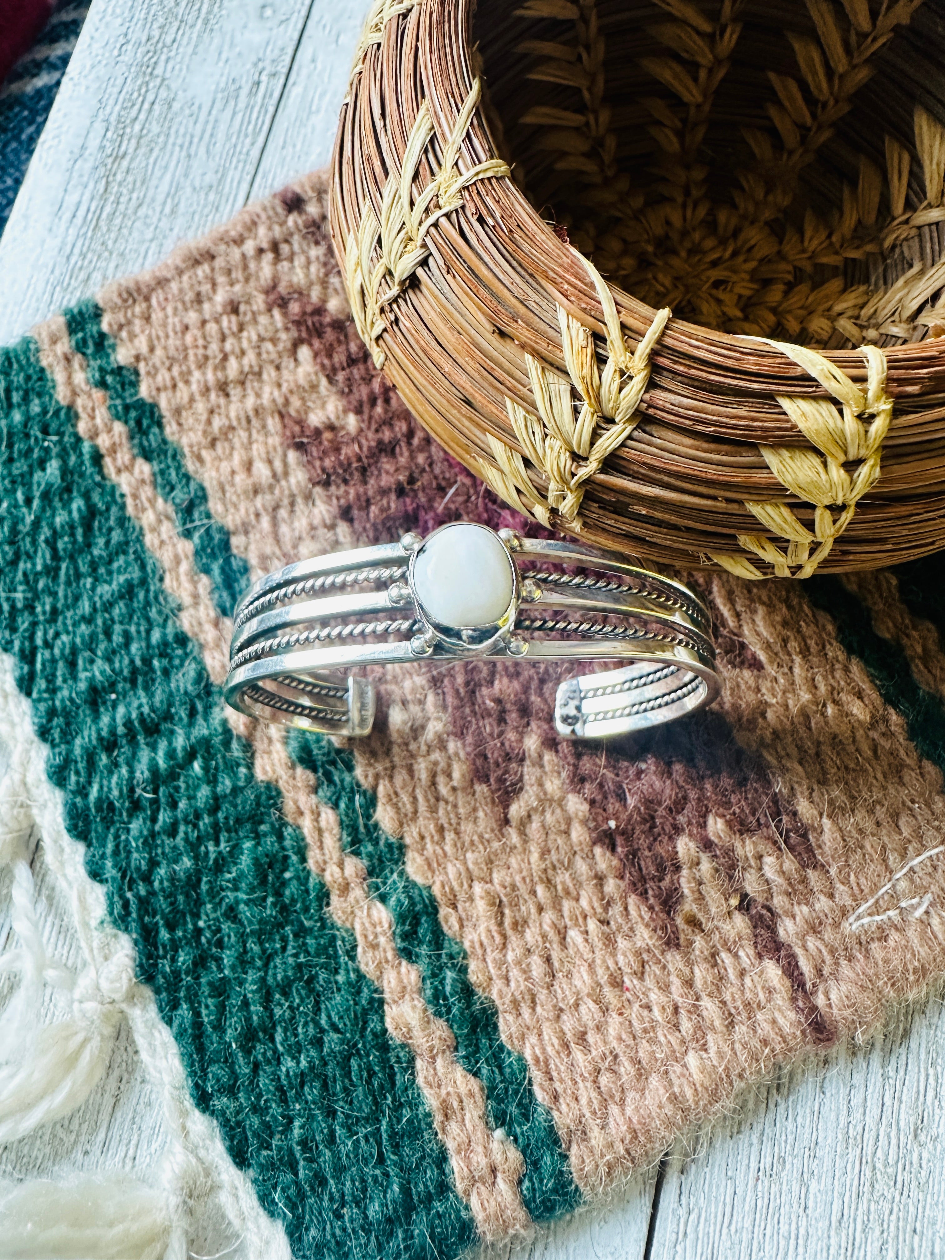 Navajo Sterling Silver & White Buffalo Cuff Bracelet