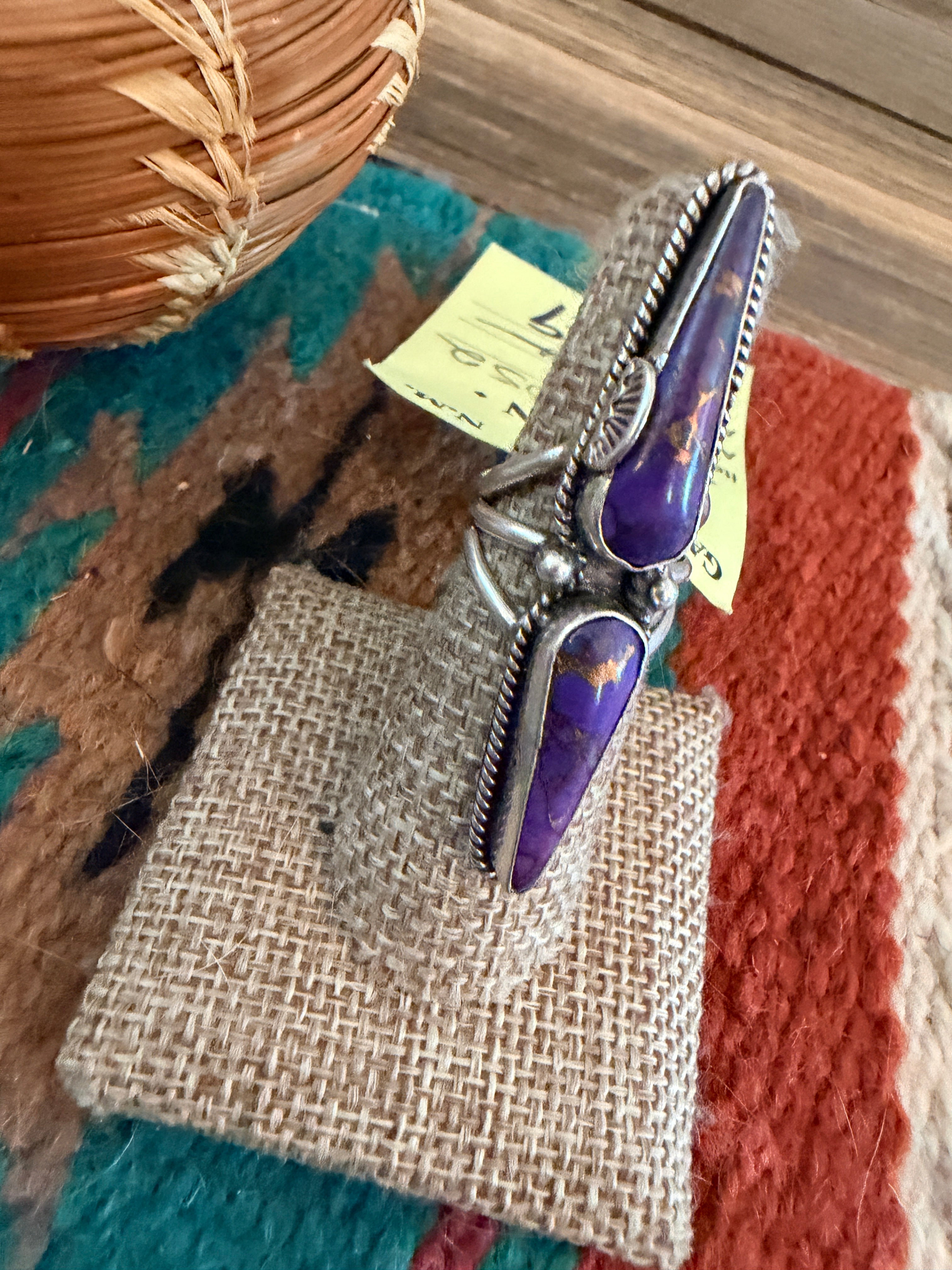 Old Pawn Handcrafted Purple Mojave & Sterling Silver Ring Size 6.75