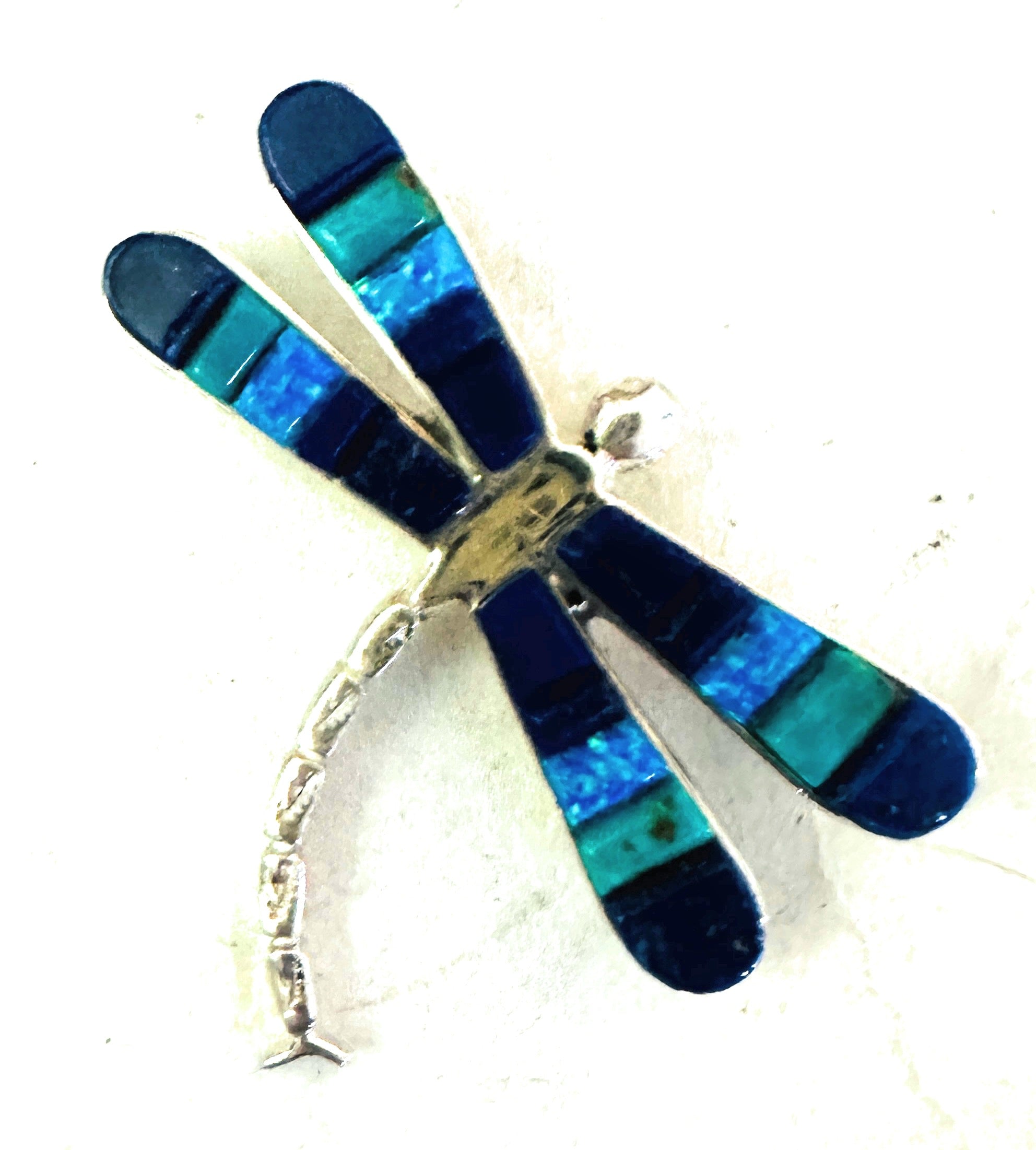 Navajo Sterling Silver and Multi Stone Inlay Dragonfly Brooch