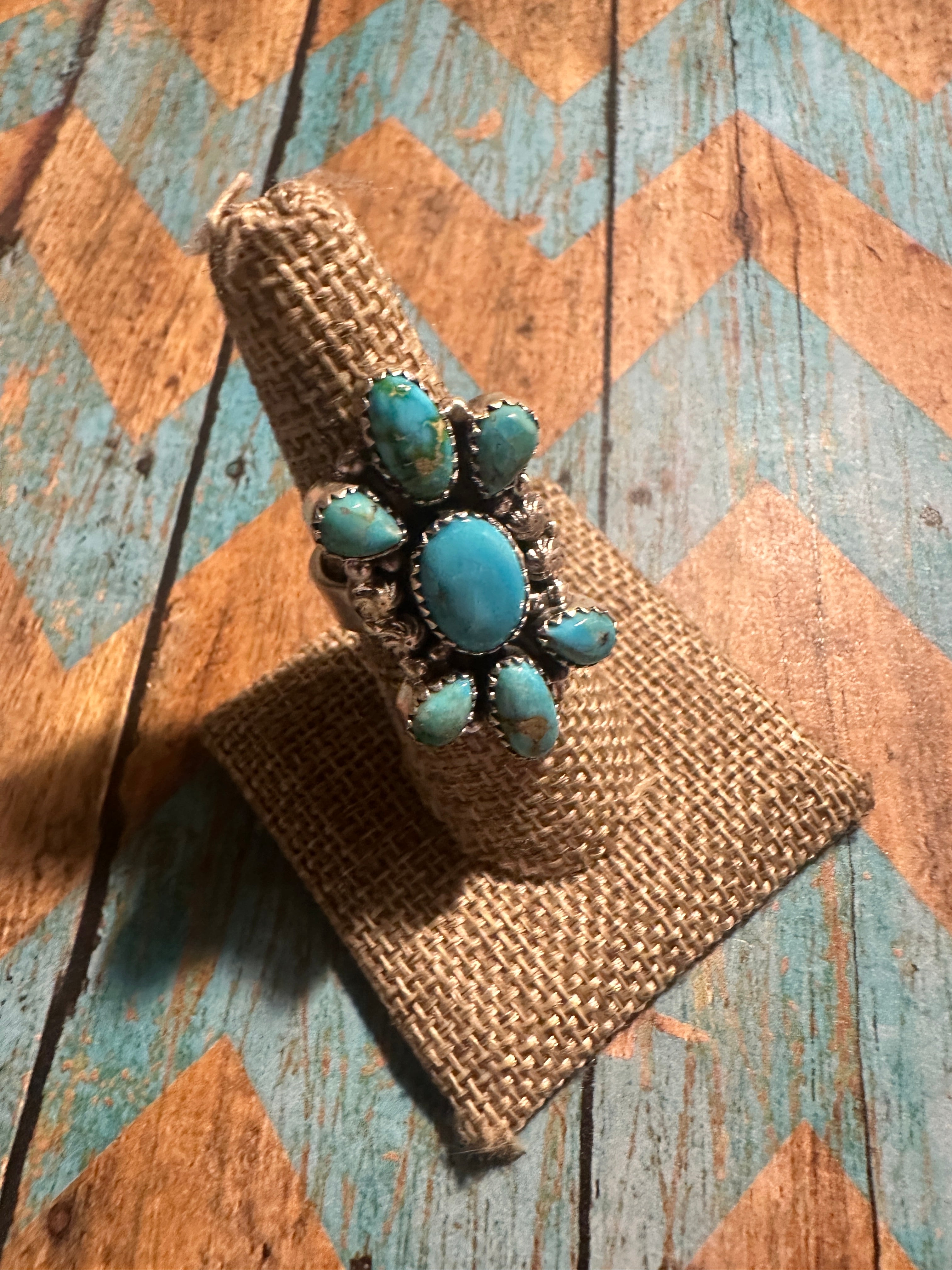 Beautiful Handmade Sonoran Turquoise And Sterling Silver Adjustable Ring MORE BLUES