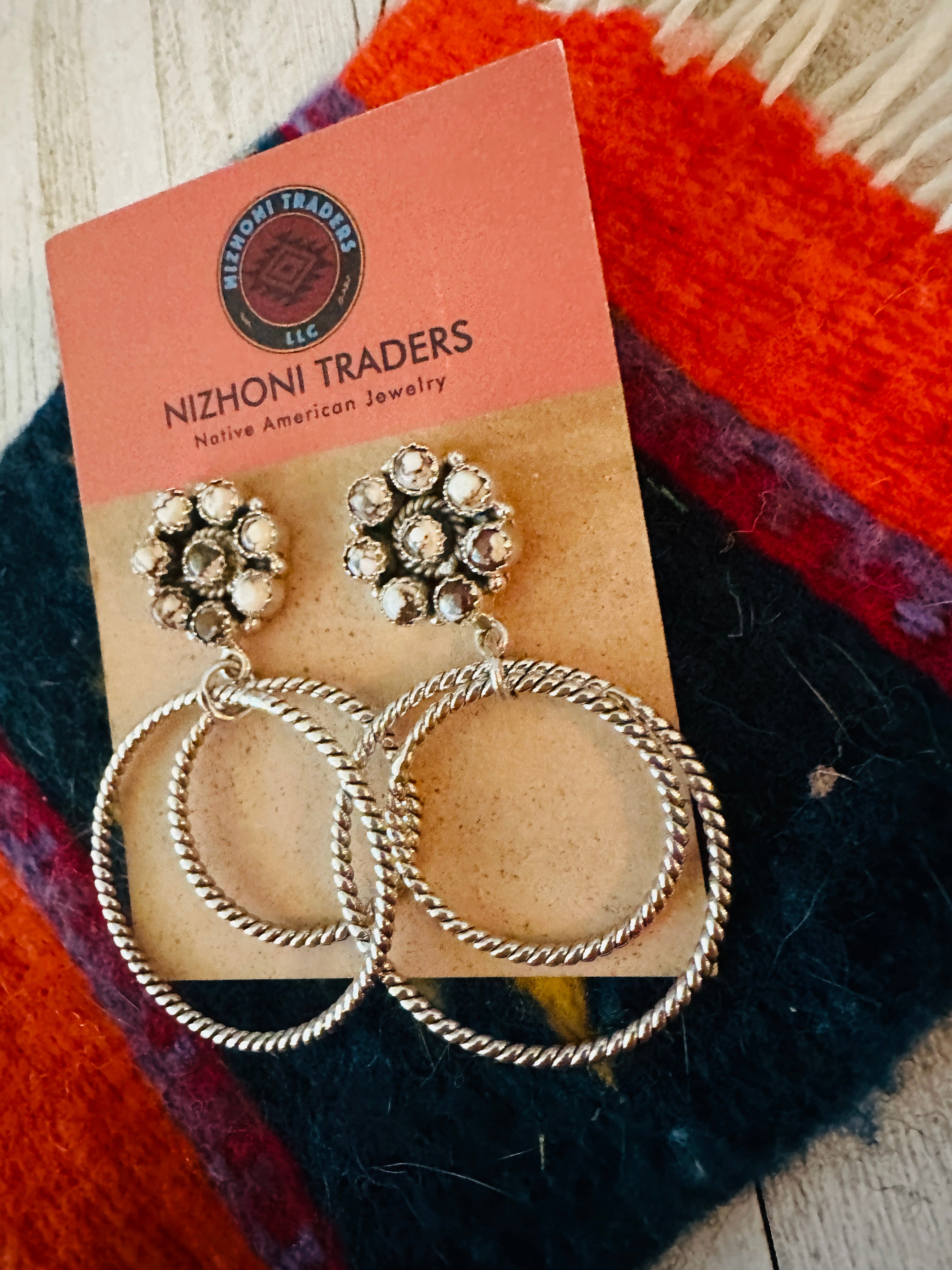 Handmade Wild Horse & Sterling Silver Hoop Earrings Signed Nizhoni