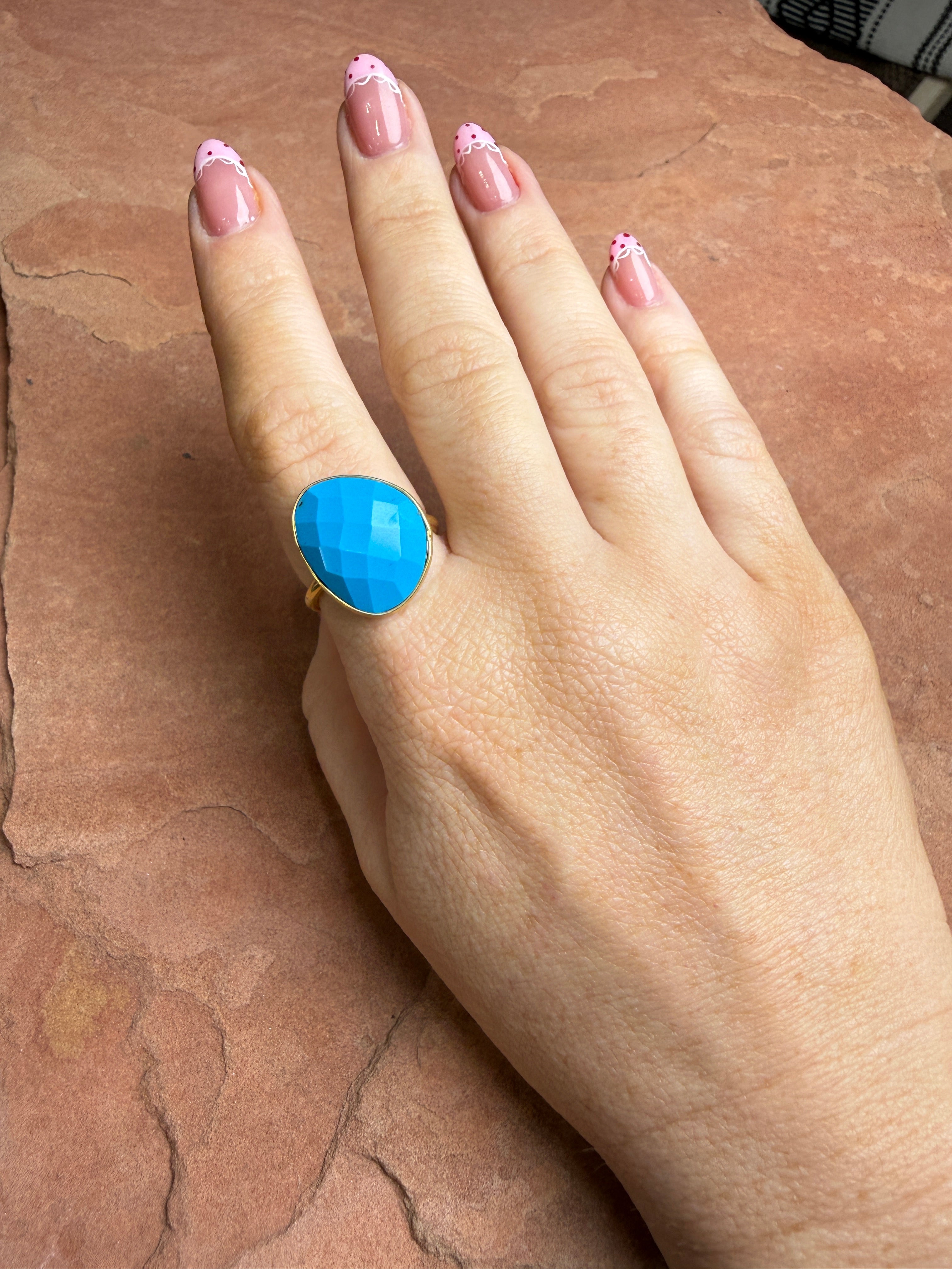 “The Golden Collection” Desert Sky Gold Plated Sterling Silver Turquoise Adjustable Ring