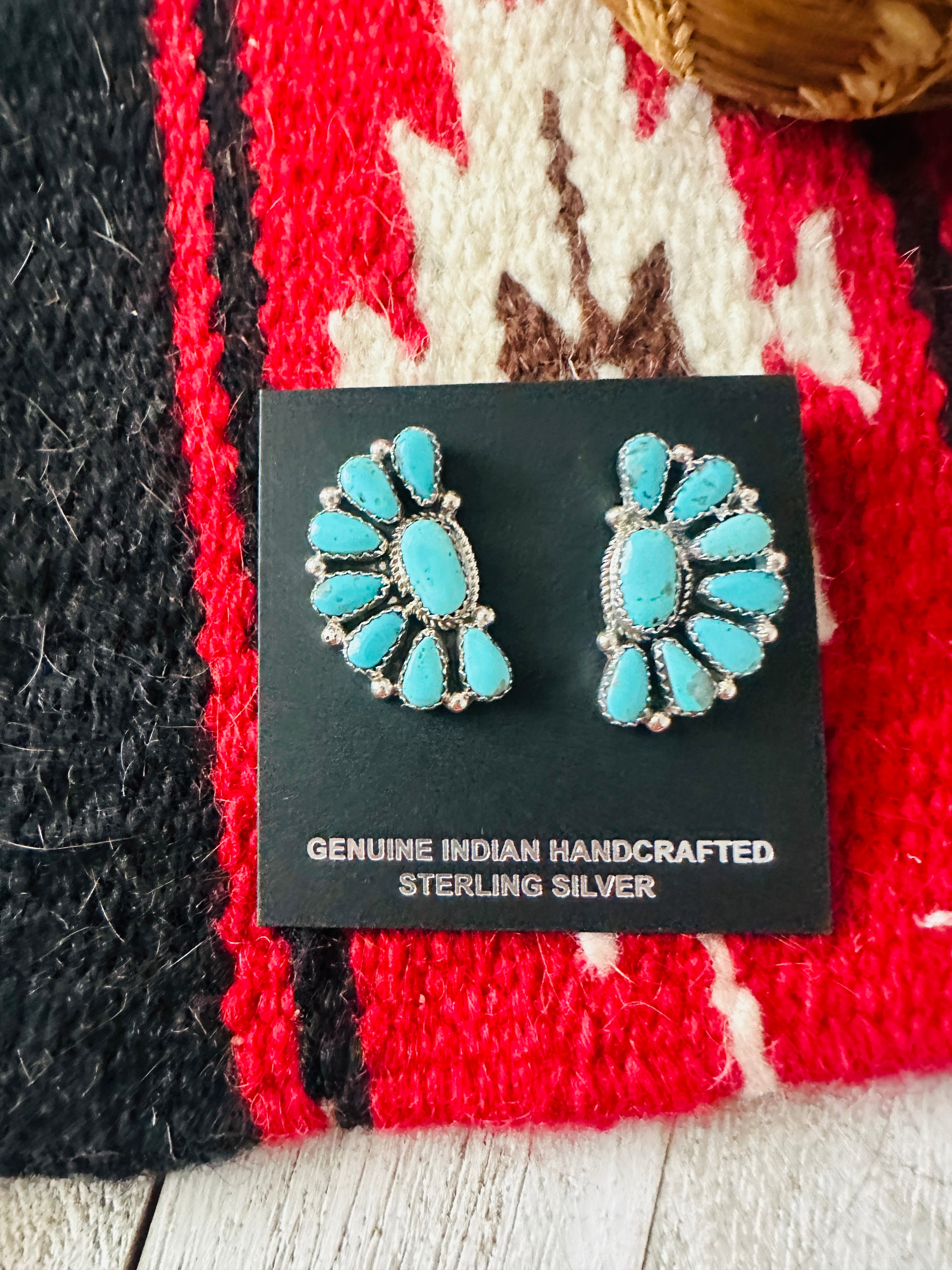 Navajo Sterling Silver & Turquoise Cluster Post Earrings