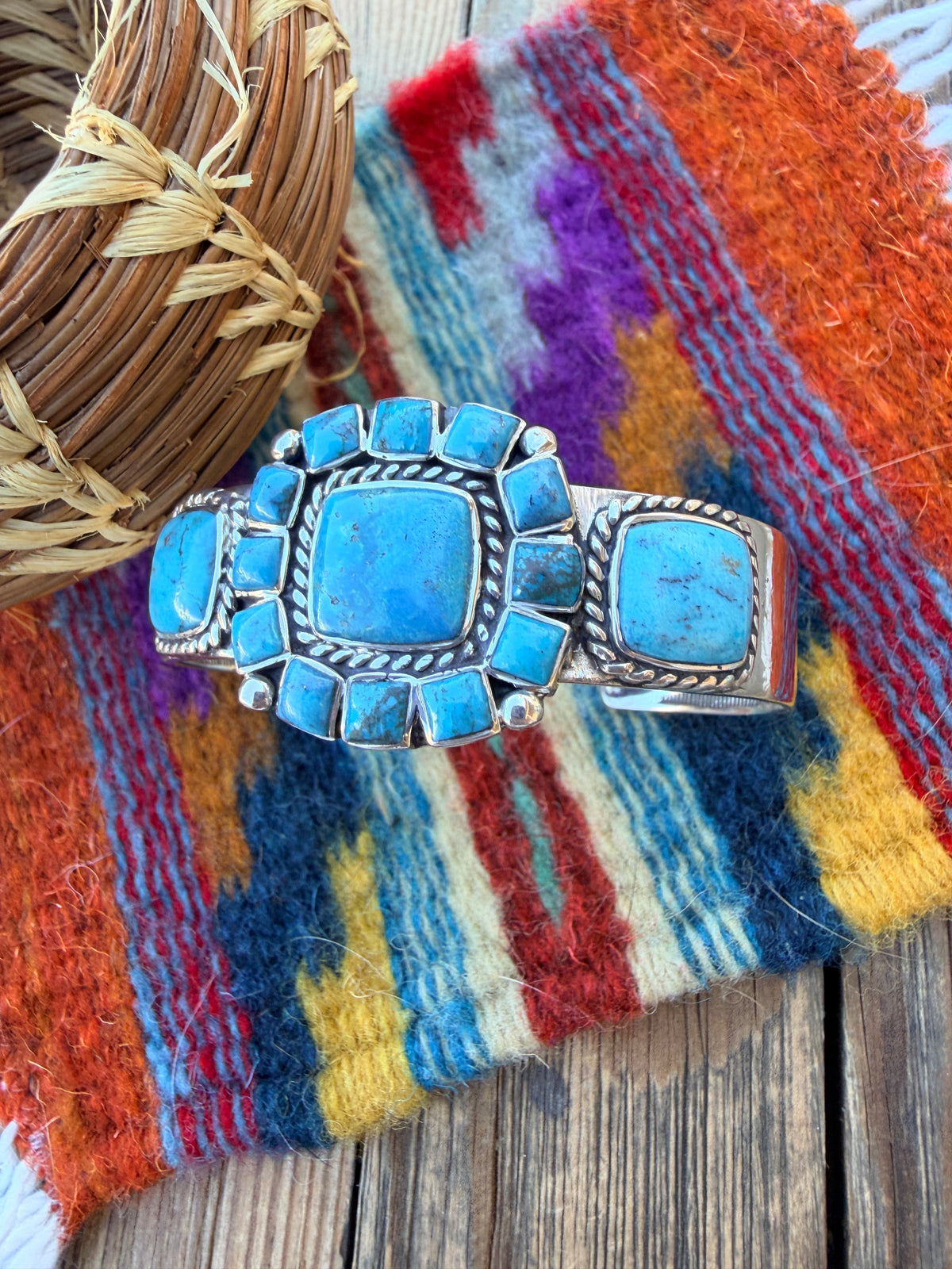 Handcrafted Old Pawn Sterling Silver & Turquoise Cuff Bracelet