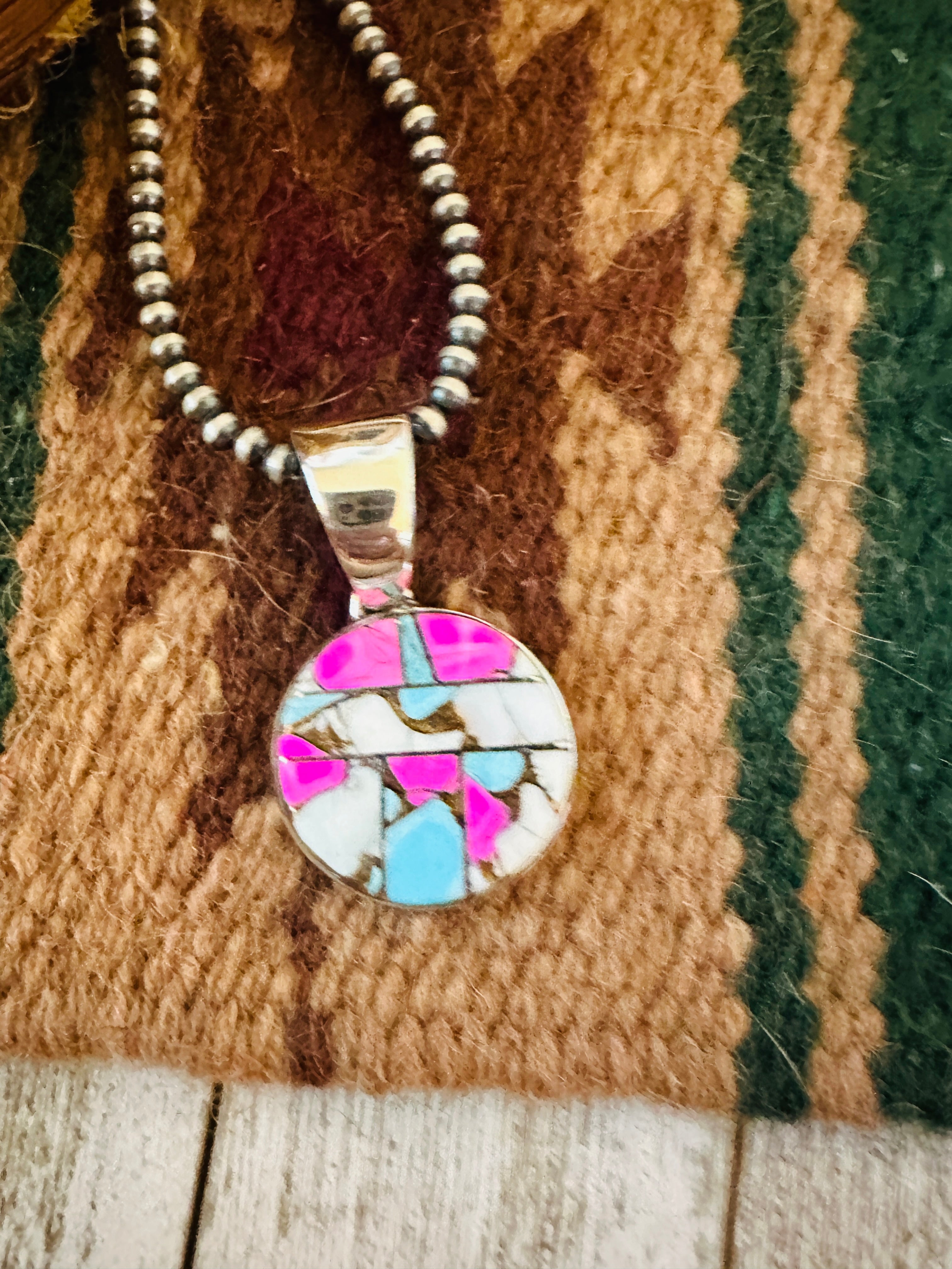 Handcrafted Cotton Candy & Sterling Silver Inlay Pendant