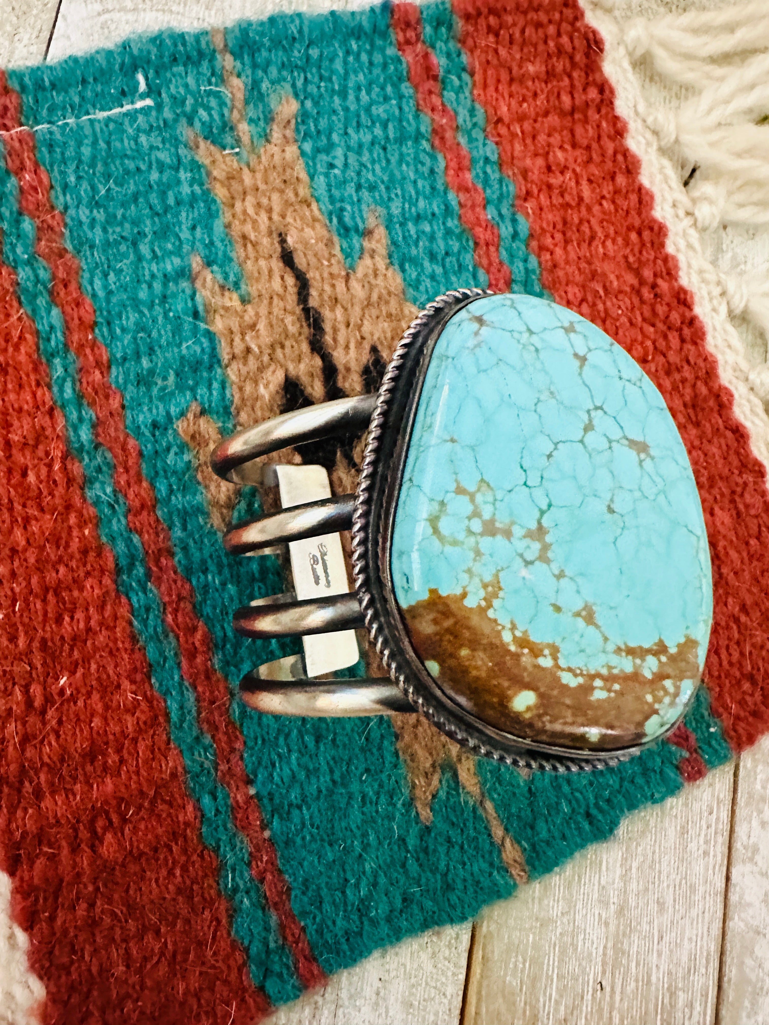 Handcrafted Sterling Silver & Number 8 Turquoise Cuff Bracelet by Chimney Butte