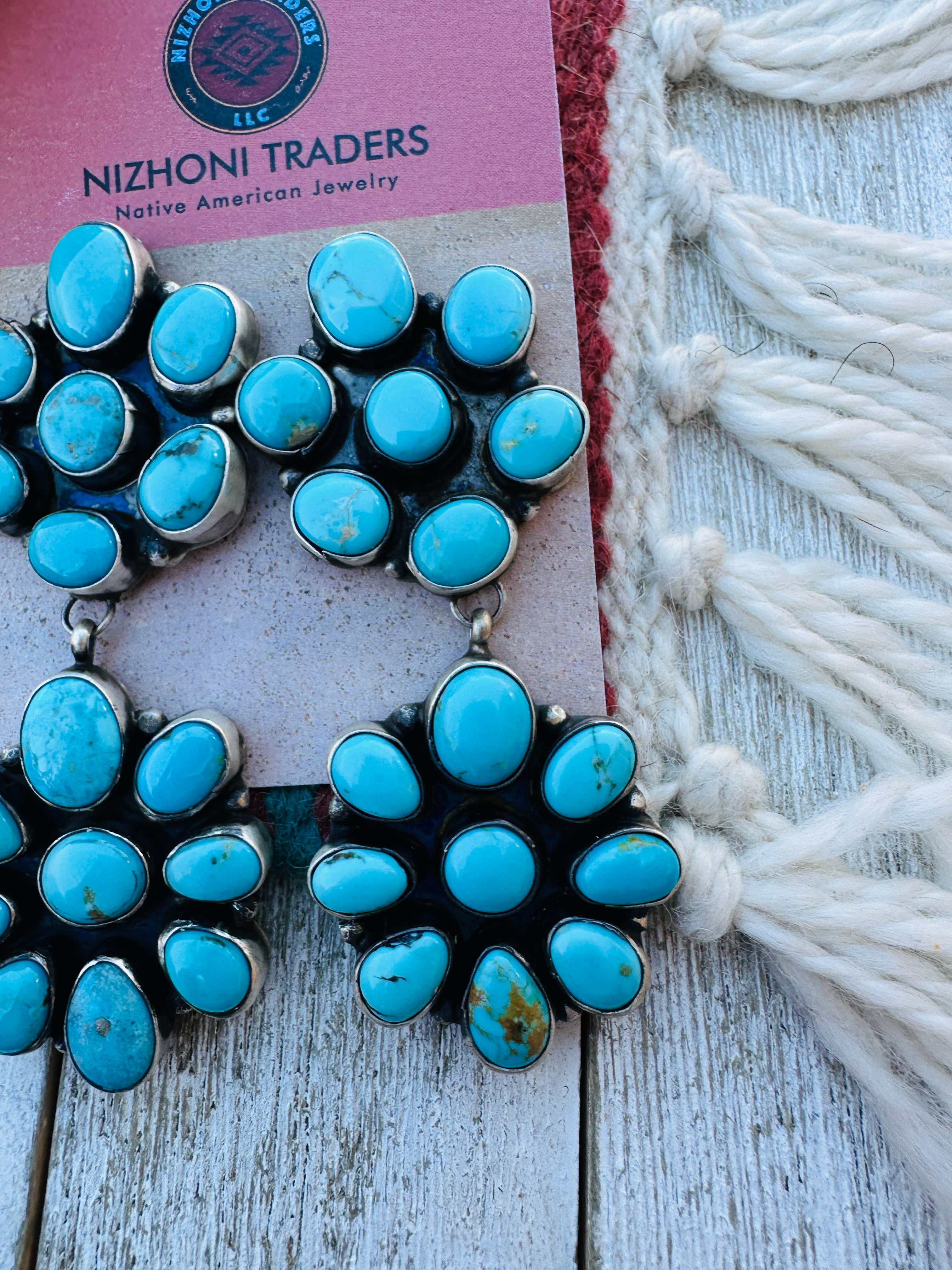 Handcrafted Kingman Turquoise And Sterling Silver Cluster Dangle Earrings by Ella Peter