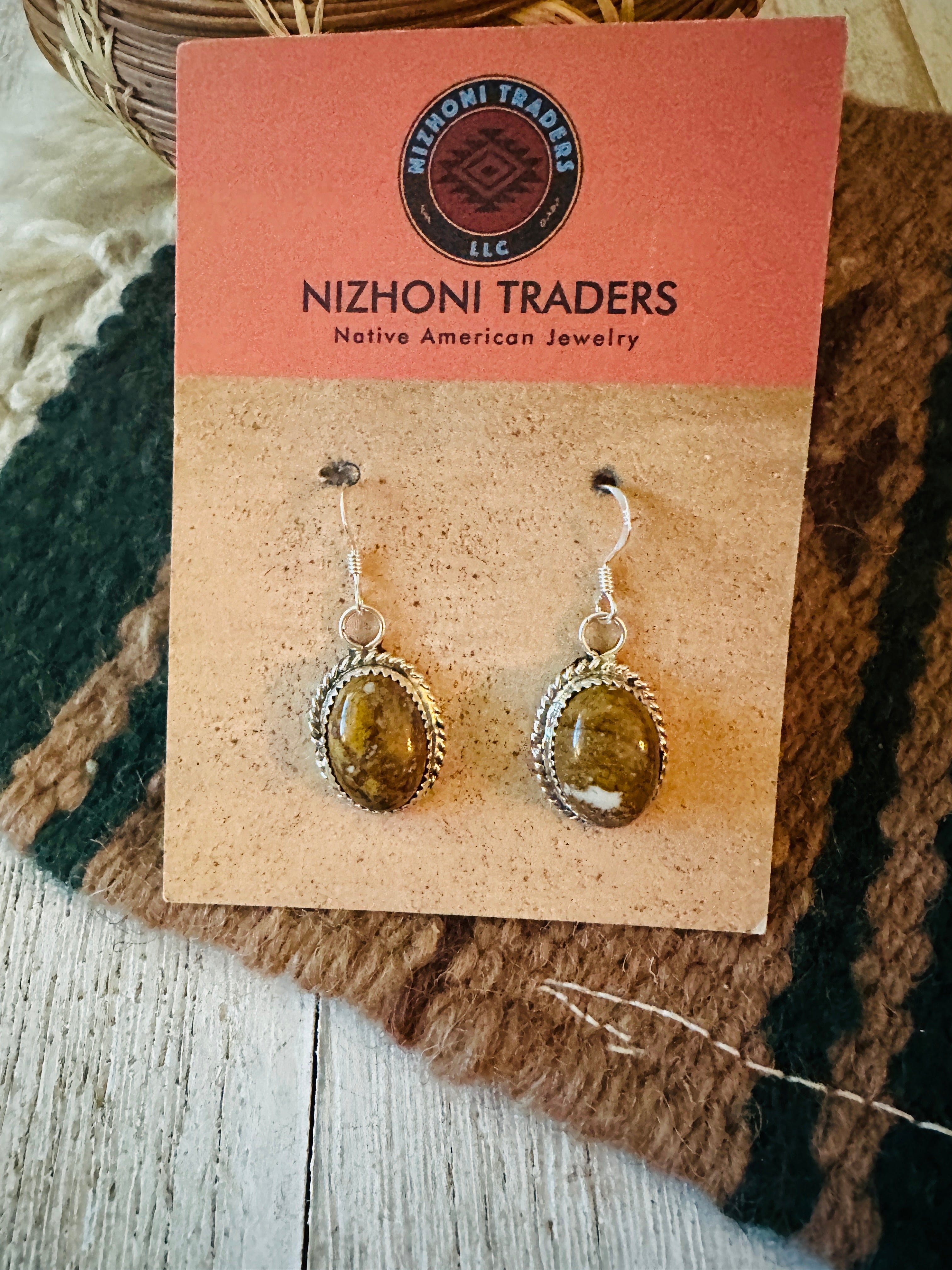 Navajo Sterling Silver, & Jasper Dangle Earrings