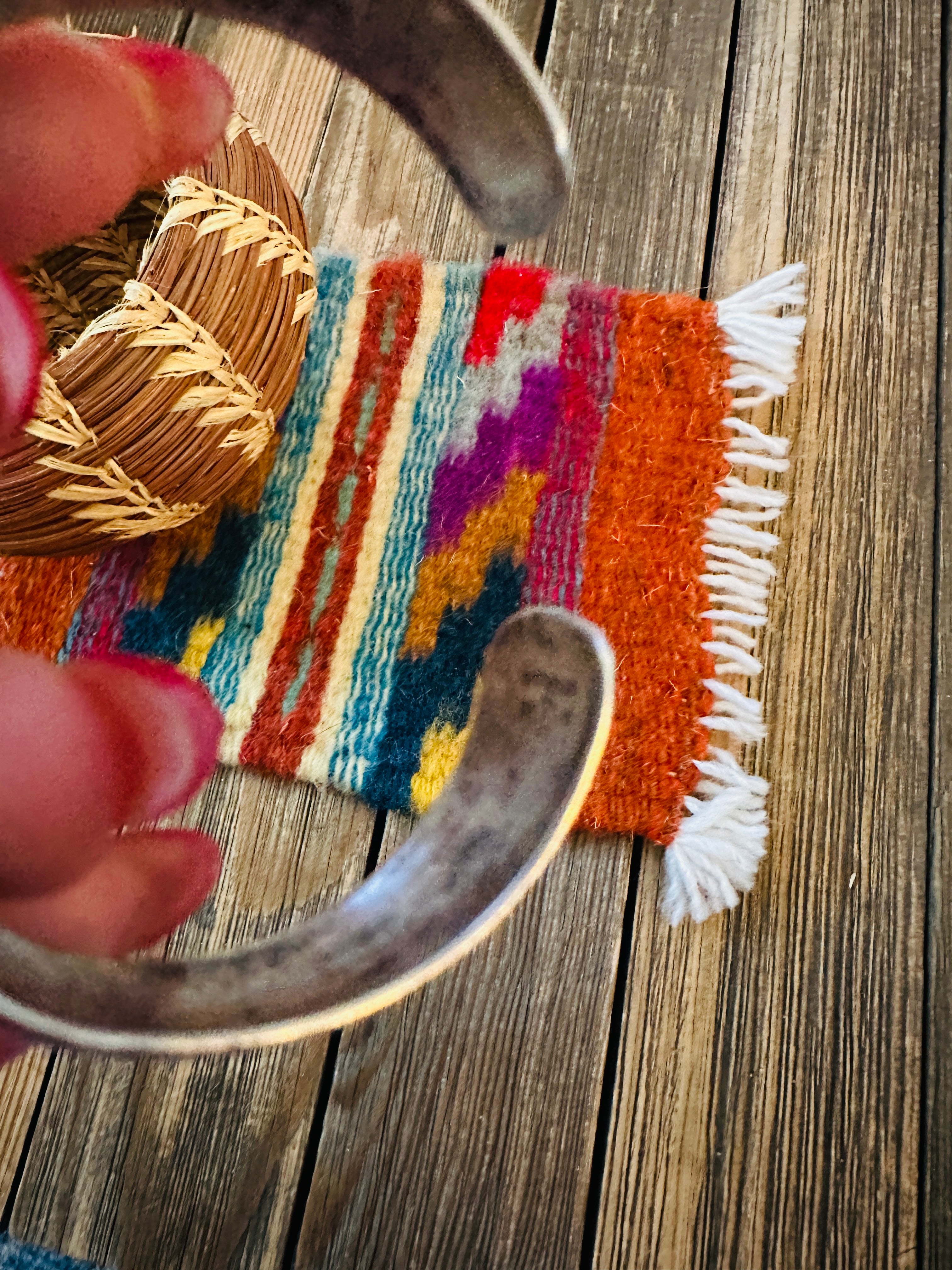 Handcrafted Old Pawn Sterling Silver & Mother of Pearl Cuff Bracelet