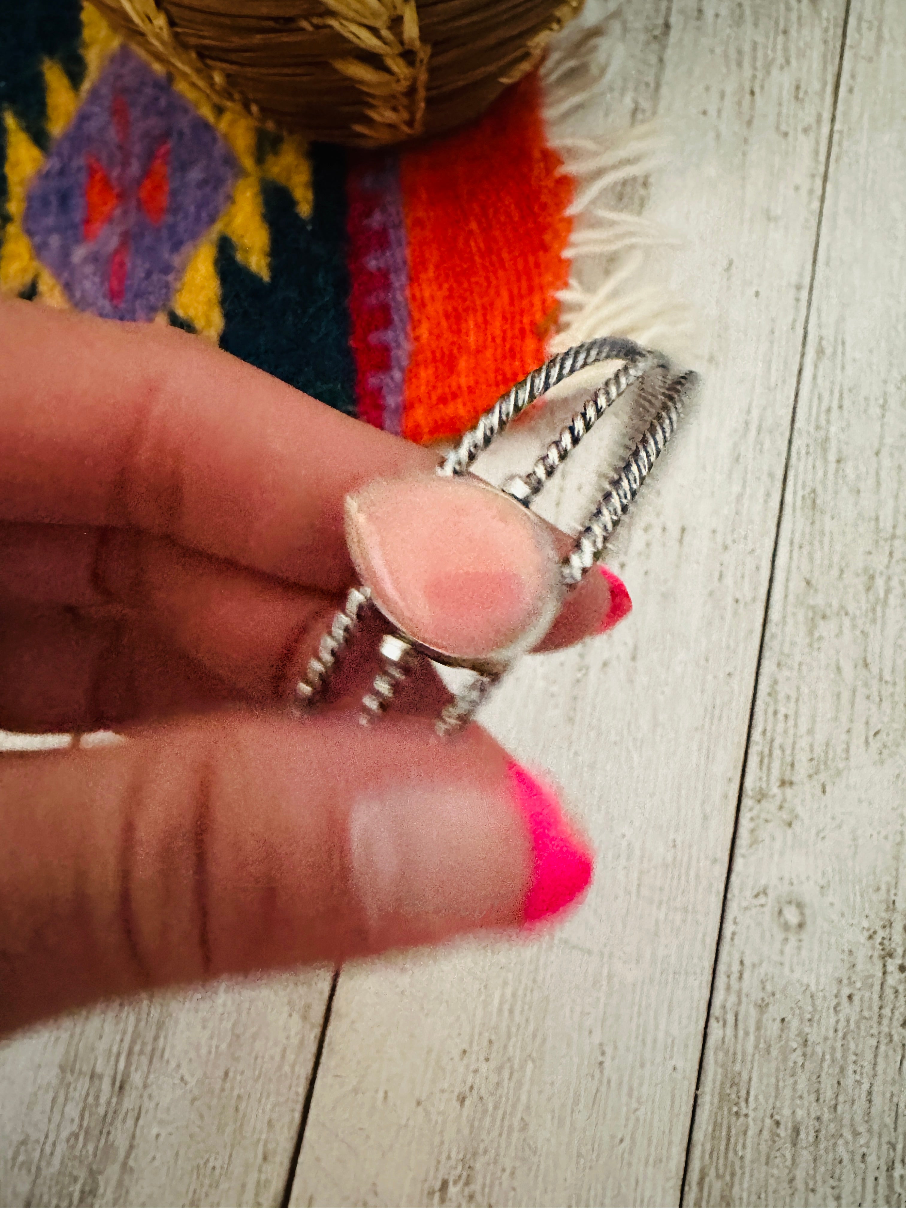 Navajo Queen Pink Conch Shell & Sterling Silver Cuff Bracelet