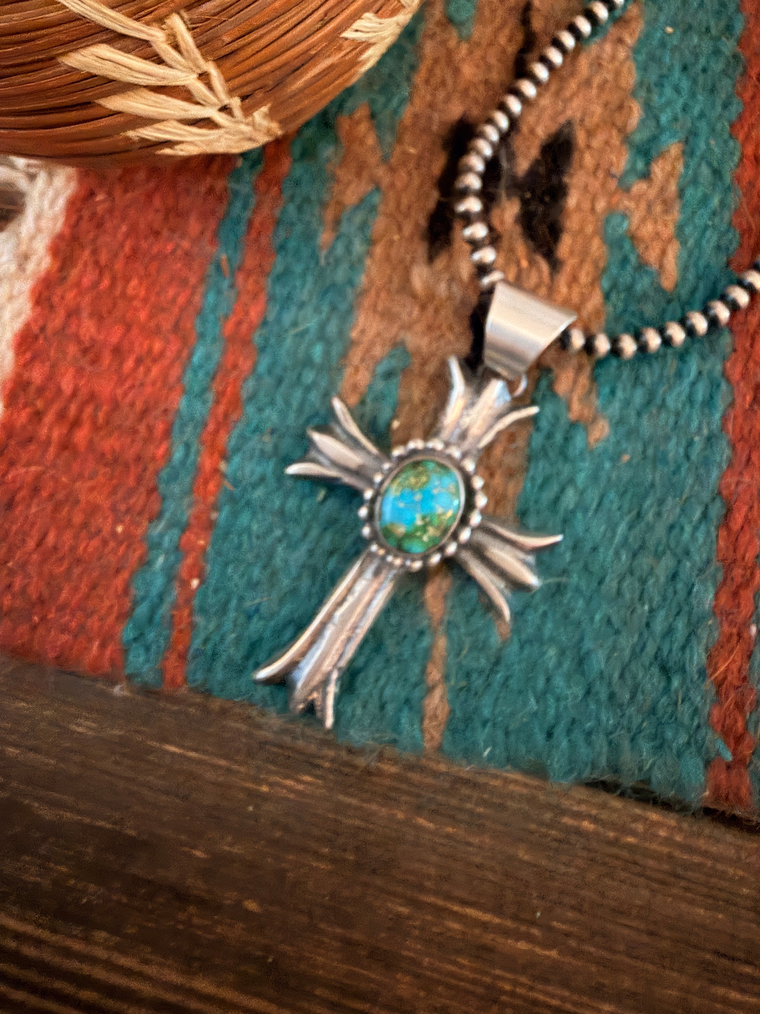 Handcrafted Sonoran Mountain Turquoise & Sterling Silver Cross Pendant by Chimney Butte