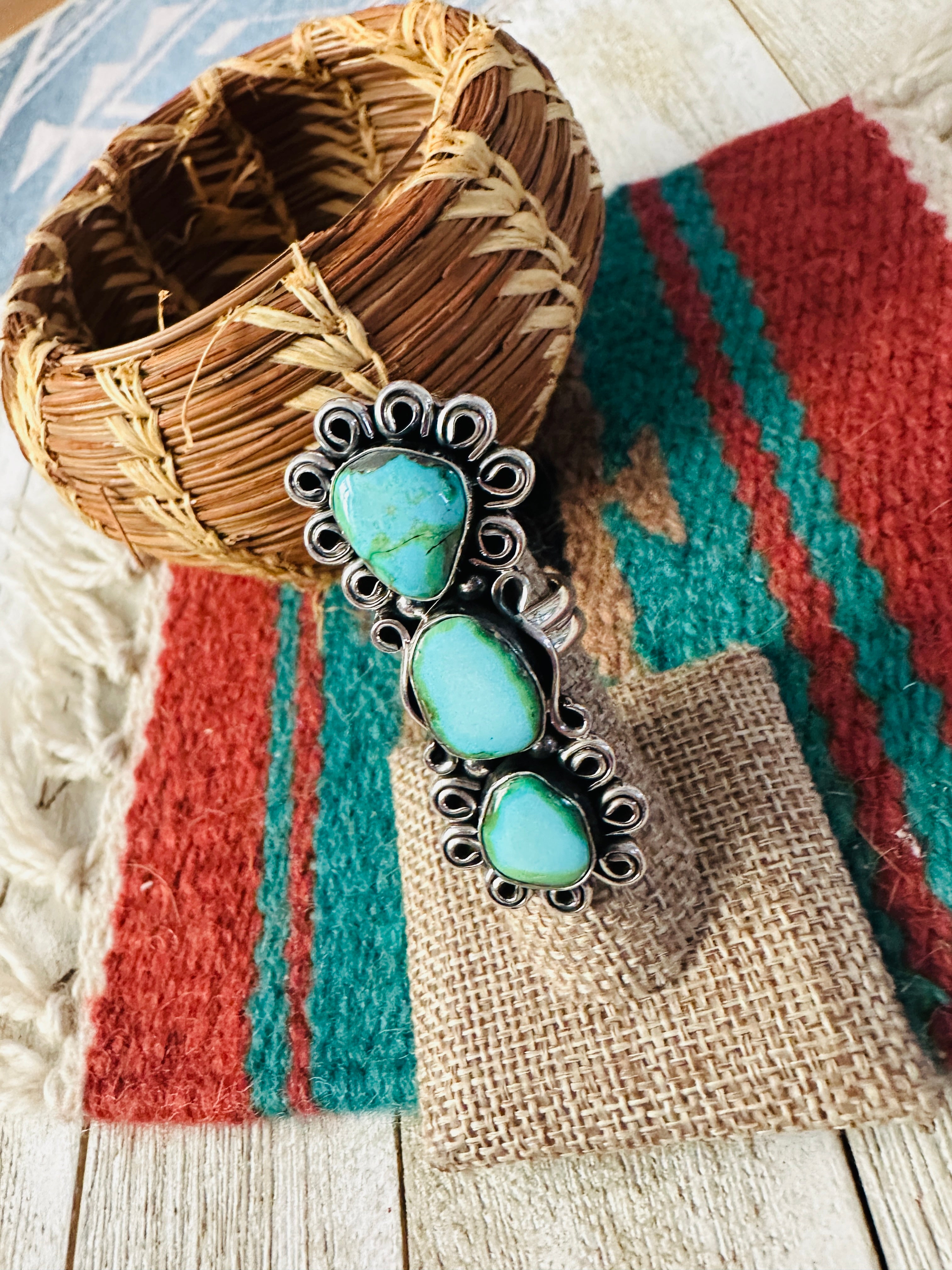 Handcrafted Carico Lake Turquoise & Sterling Silver Ring size 6