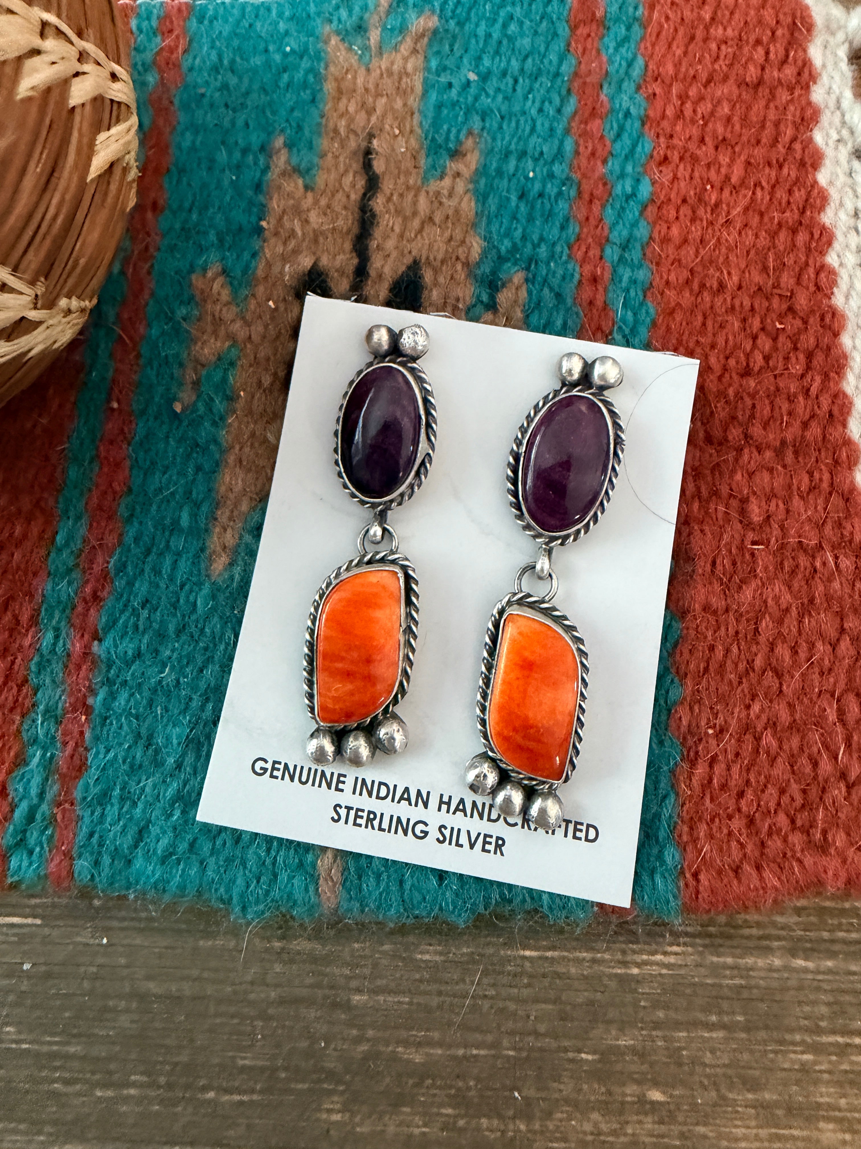 Handcrafted Spiny Oyster & Sterling Silver Dangle Earrings by Vicky Hicks