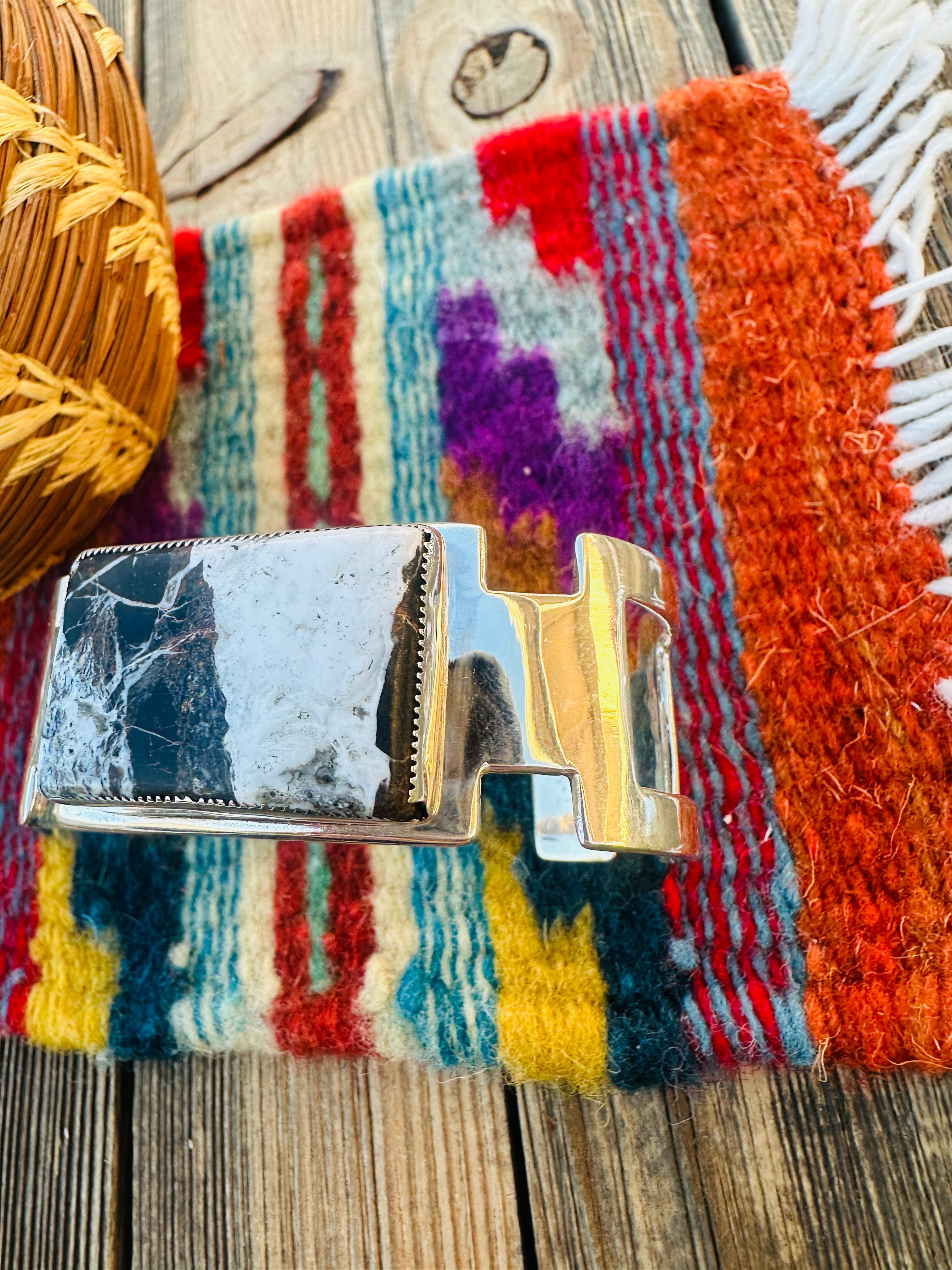 Handcrafted Sterling Silver & White Buffalo Cuff Bracelet