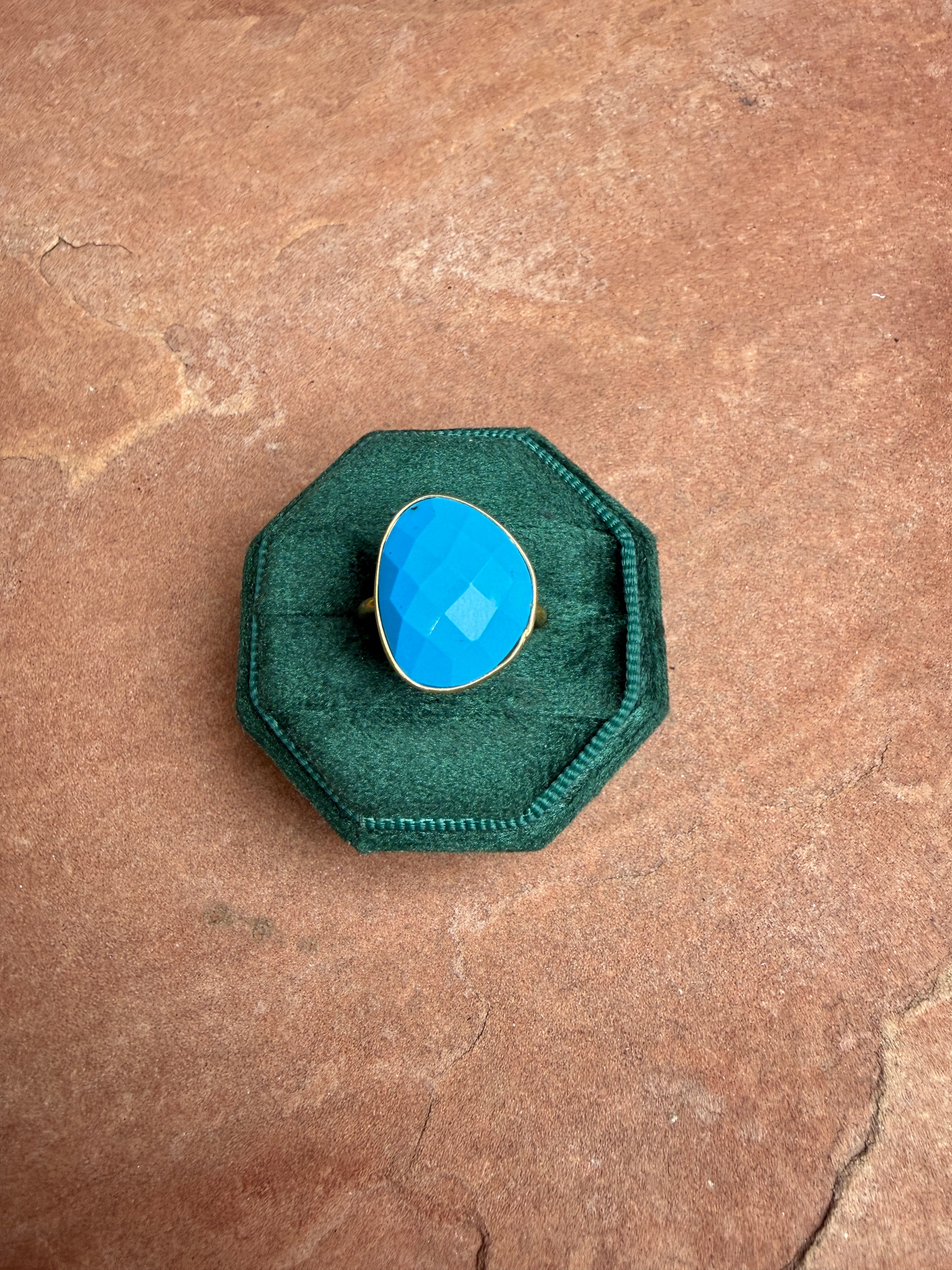 “The Golden Collection” Desert Sky Gold Plated Sterling Silver Turquoise Adjustable Ring