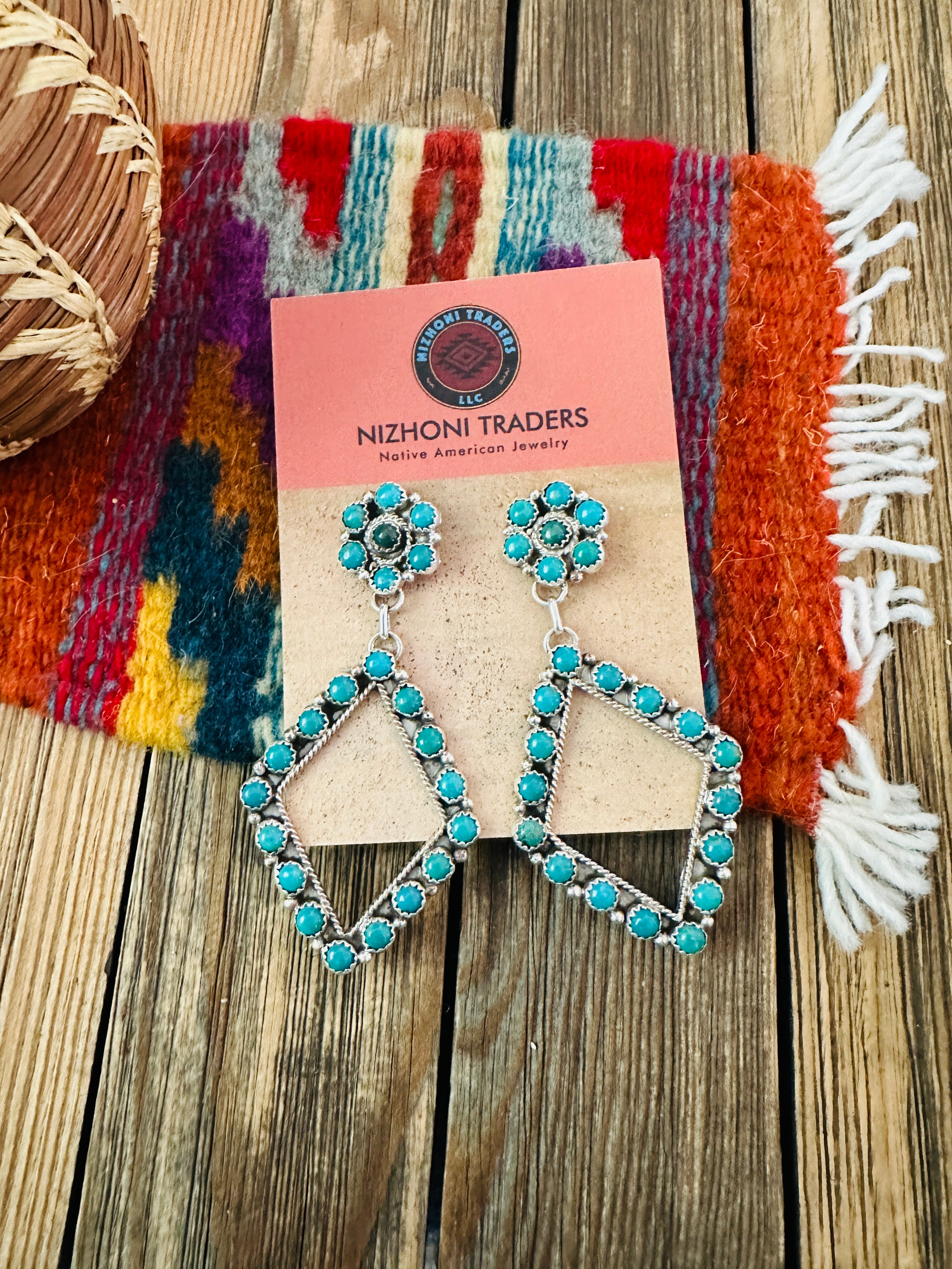 Handcrafted Turquoise & Sterling Silver Cluster Dangle Earrings