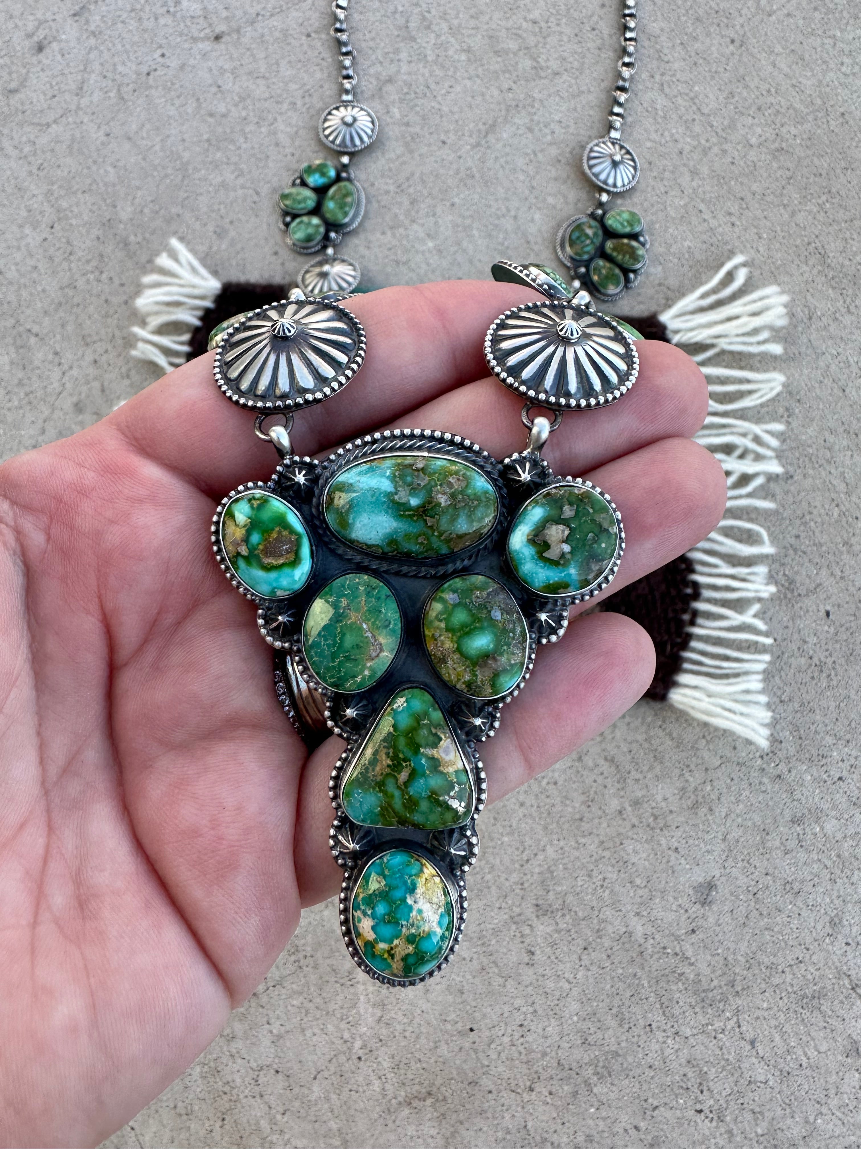 Navajo Sterling Silver And Sonoran Gold Turquoise Statement Necklace S –  Nizhoni Traders LLC