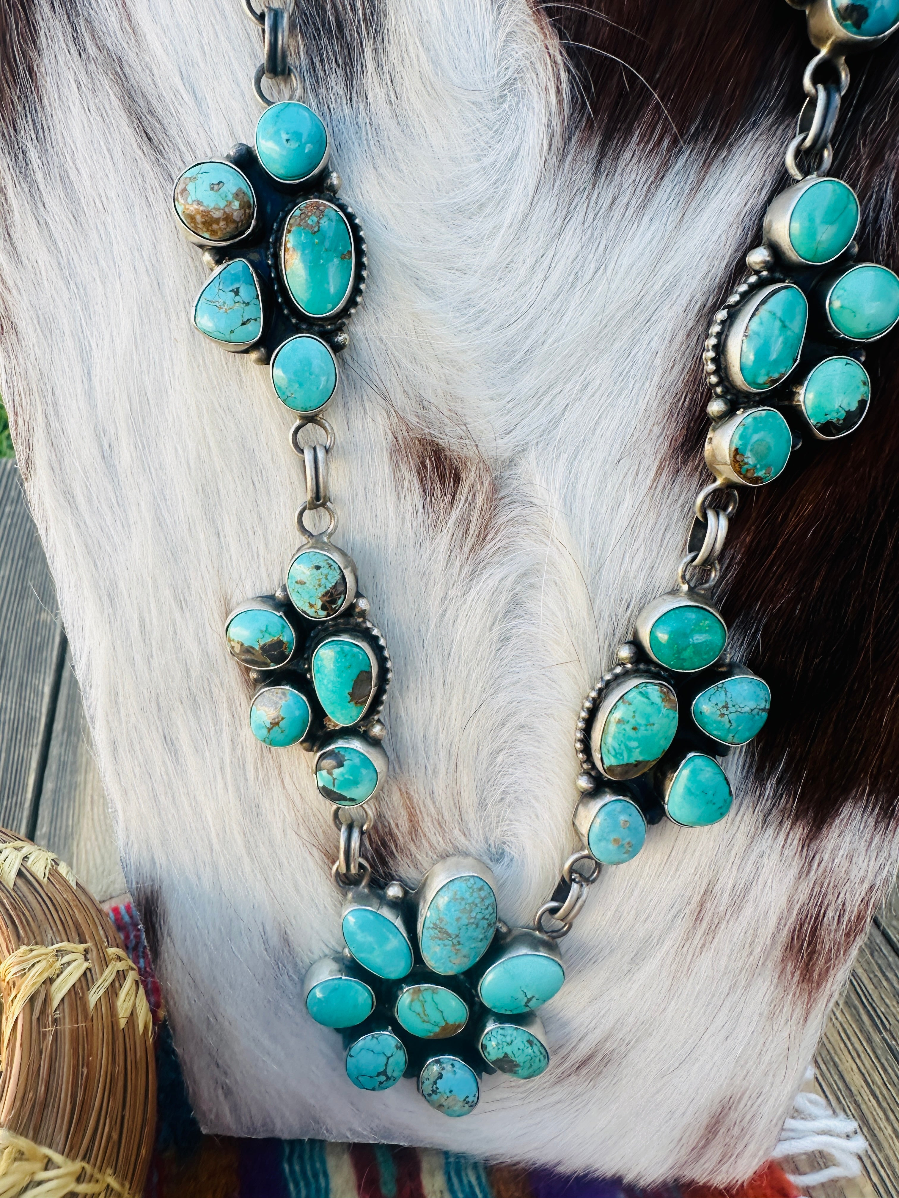 Handcrafted Turquoise & Sterling Silver Cluster Necklace and Earrings Set by Ella Peter
