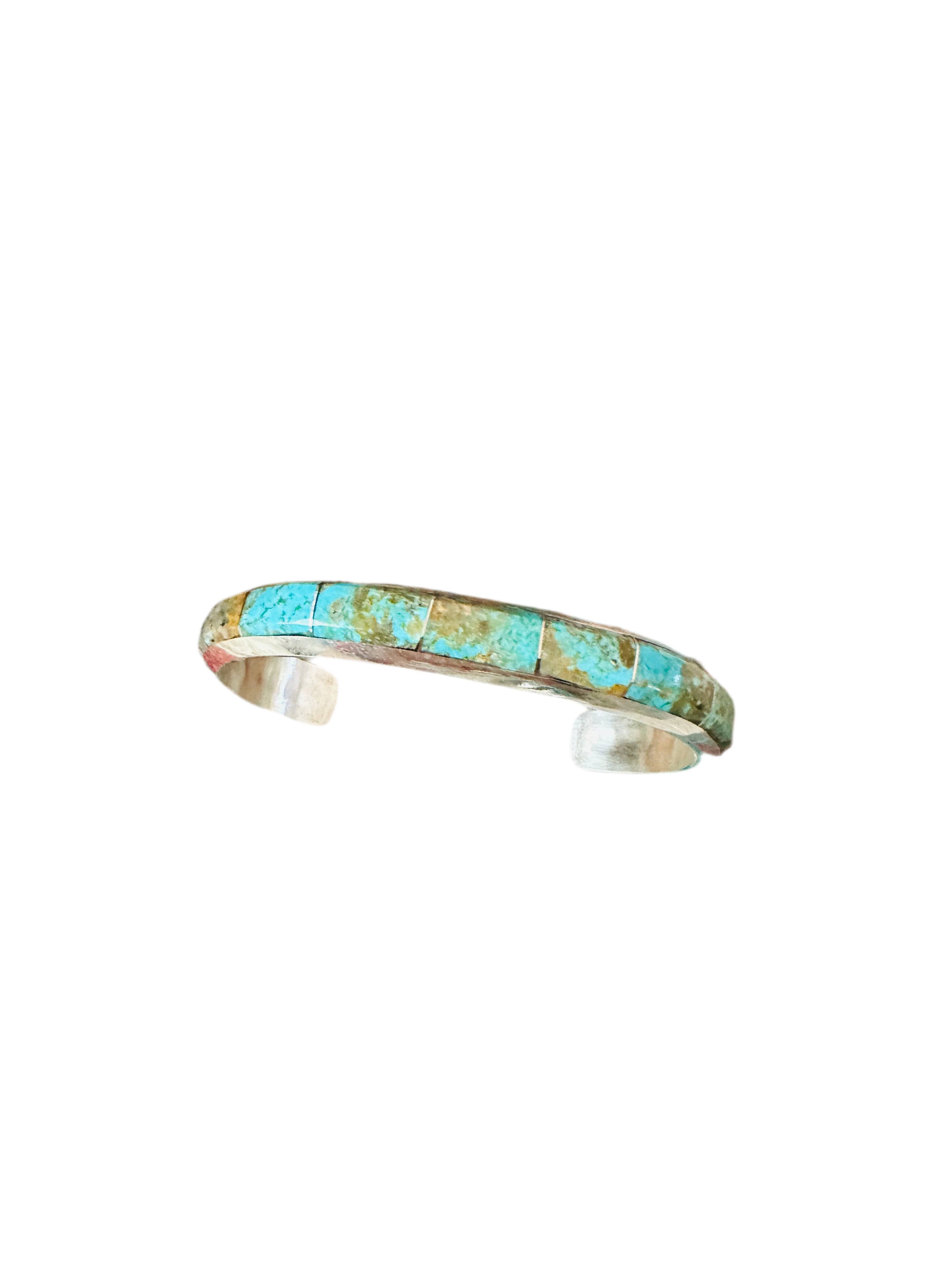 Handcrafted Number 8 Turquoise & Sterling Silver Inlay Cuff Bracelet