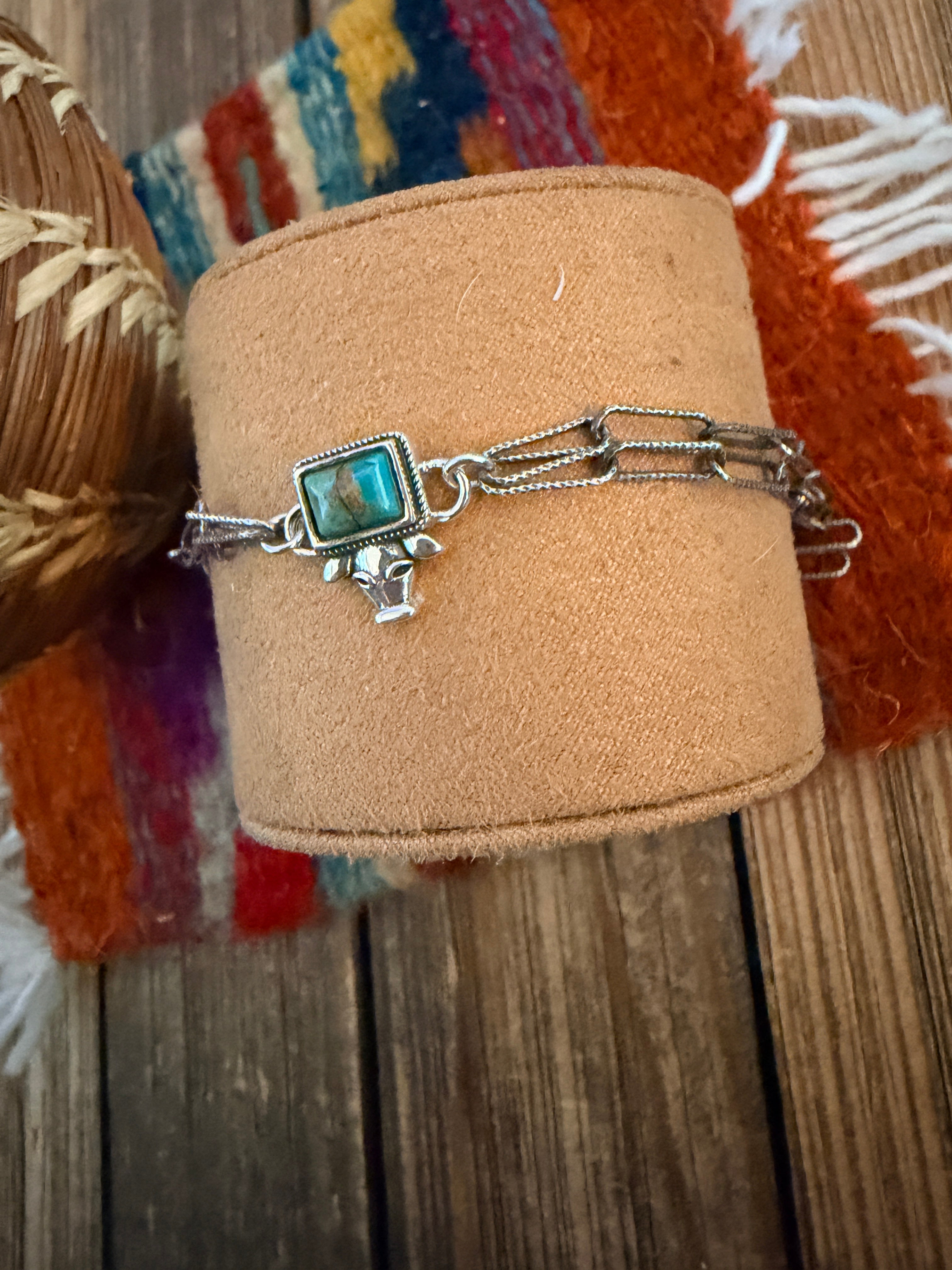Handmade Kingman Turquoise & Sterling Silver Cow Anklet