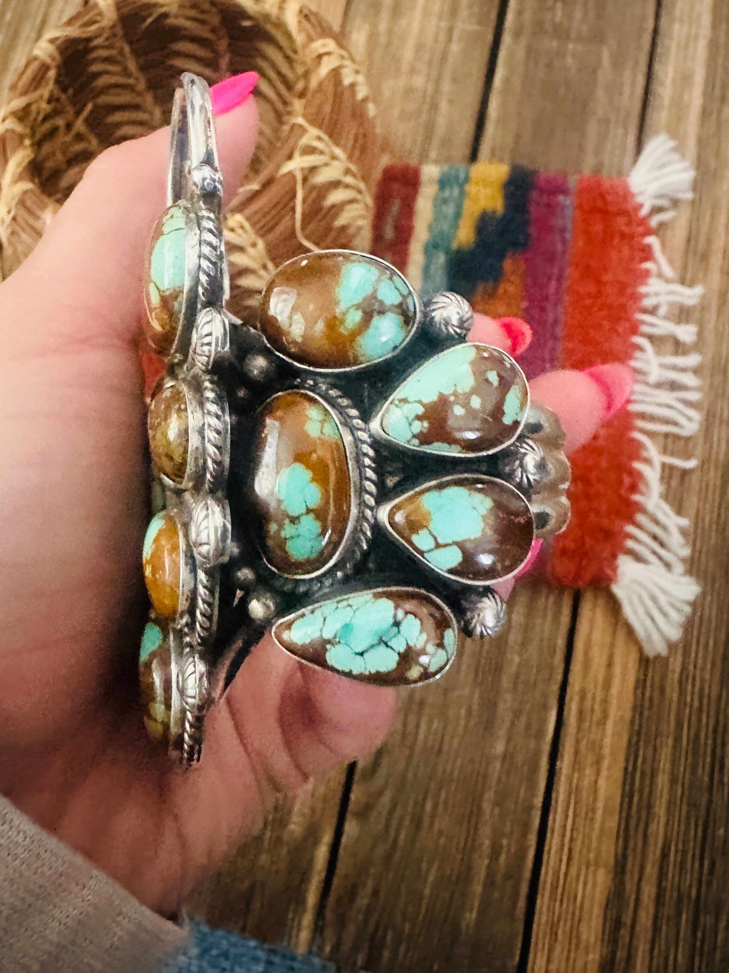 Handcrafted Number 8 Turquoise & Sterling Silver Butterfly Cuff Bracelet by Tyler Brown