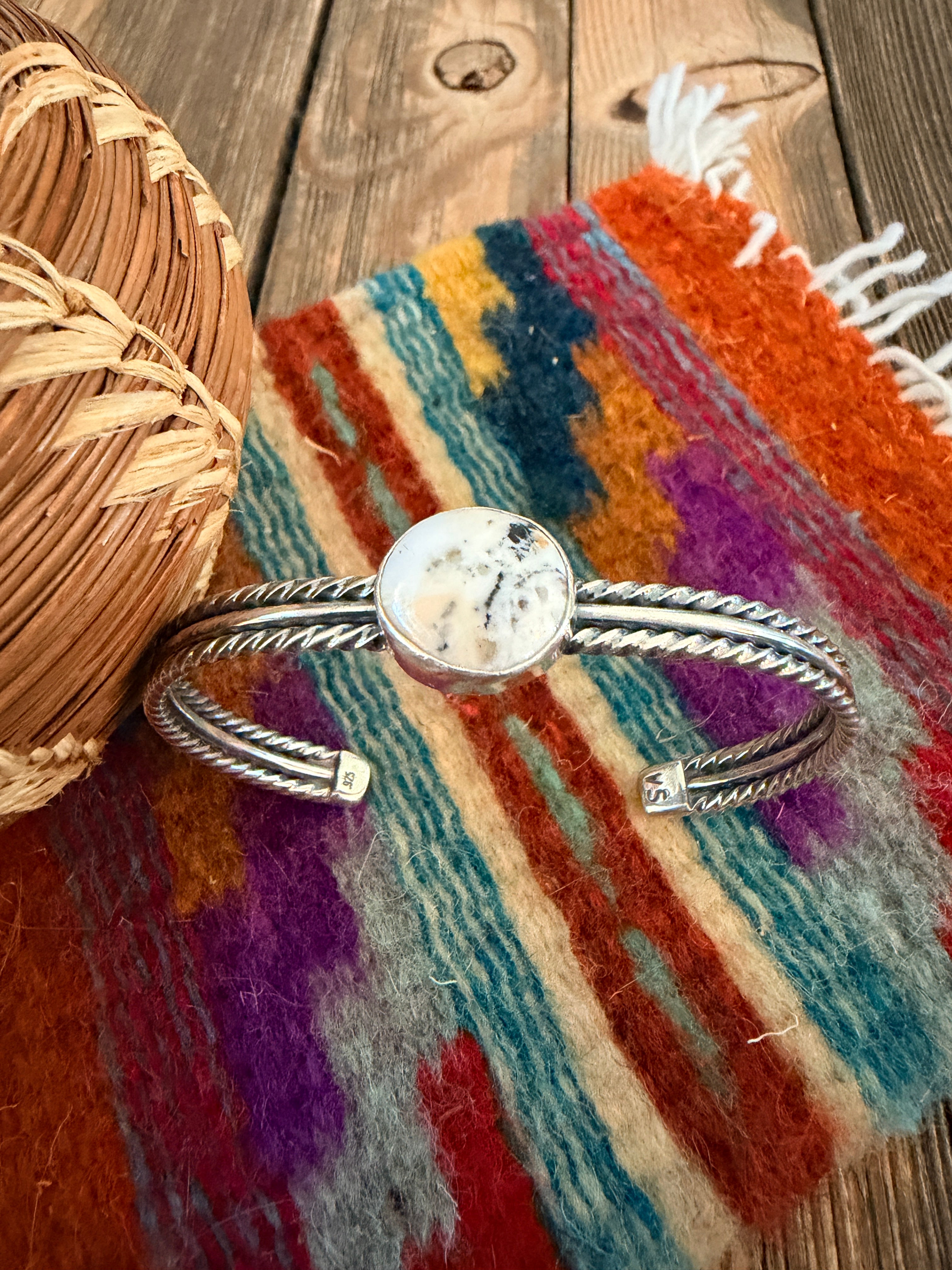 Handcrafted White Buffalo & Sterling Silver Cuff Bracelet