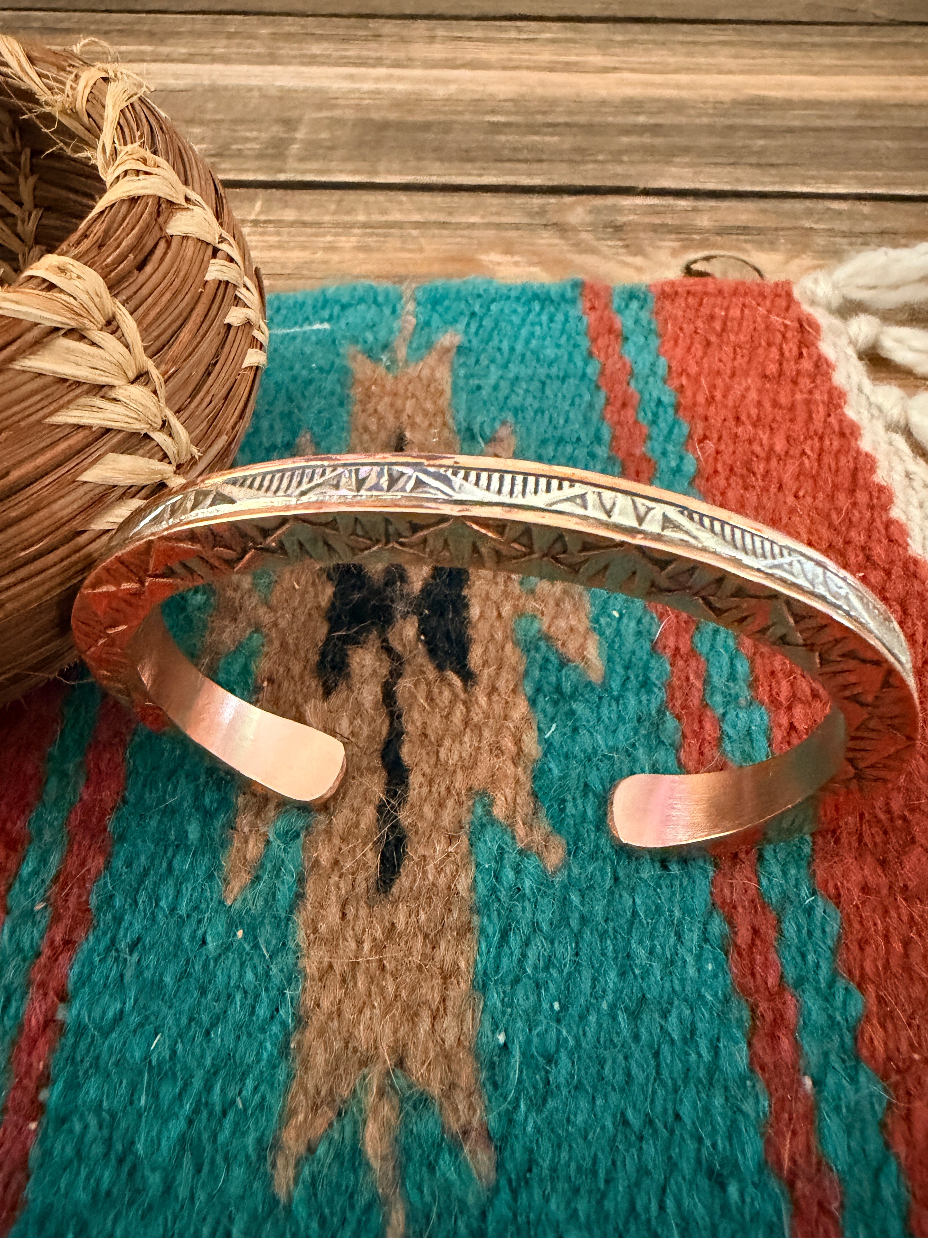 Handcrafted Copper & Sterling Silver Cuff Bracelet by Wylie Secatero