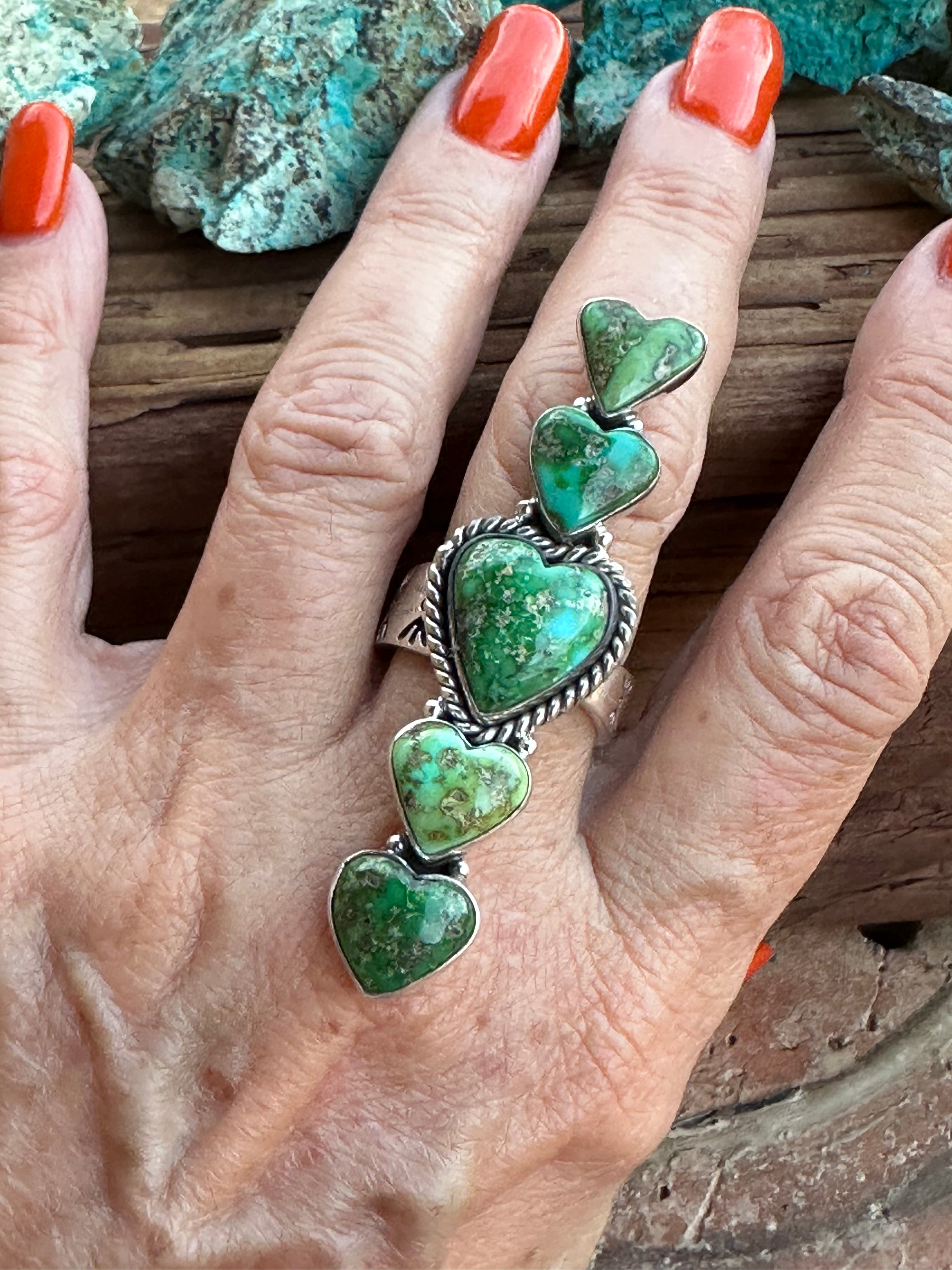 Beautiful Handmade Heart 5 Stone Sonoran Turquoise And Sterling Silver