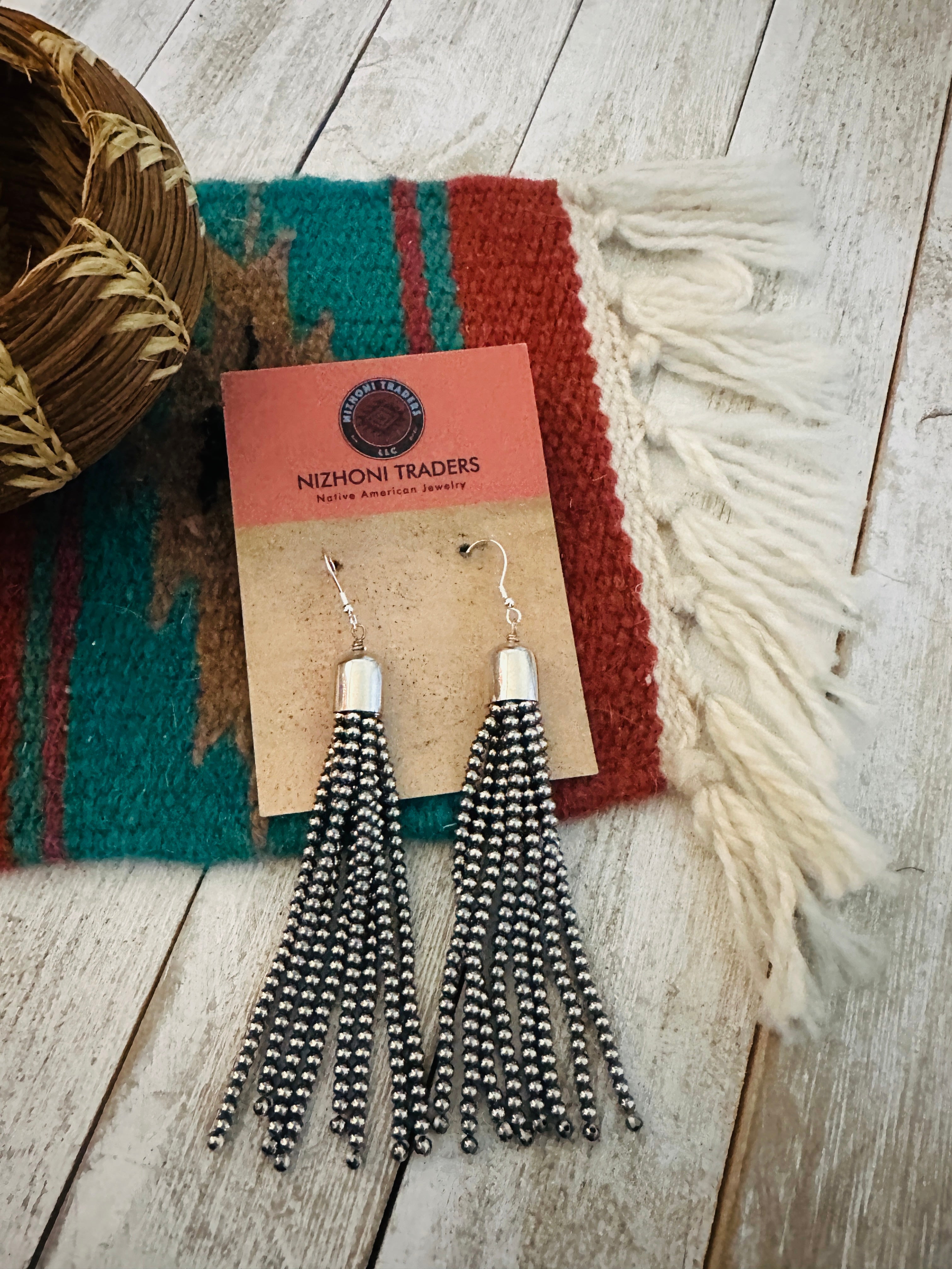 Handcrafted Sterling Silver Pearl Beaded Tassel Dangle Earrings