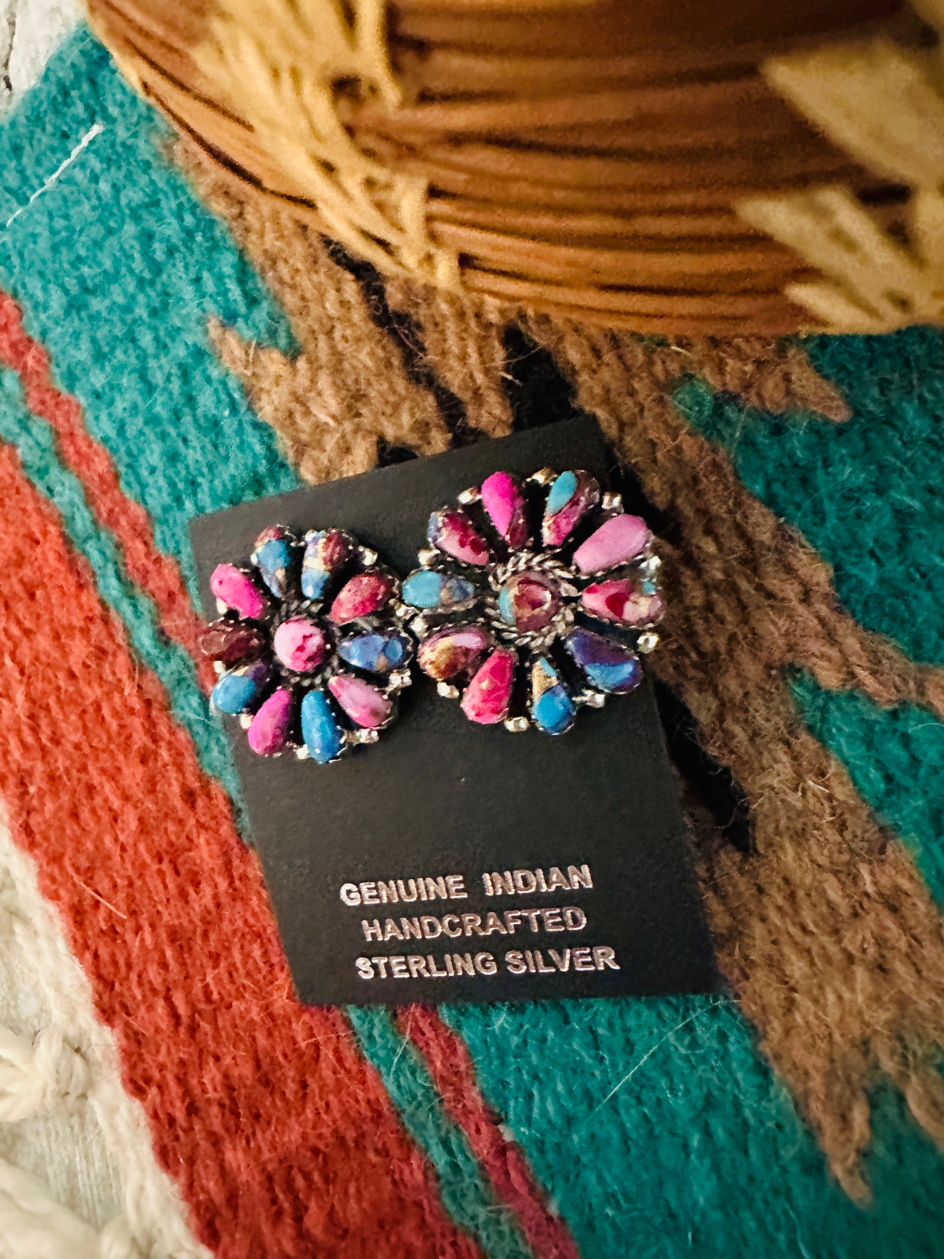 Navajo Pink Dream Mojave & Sterling Silver Cluster Post Earrings