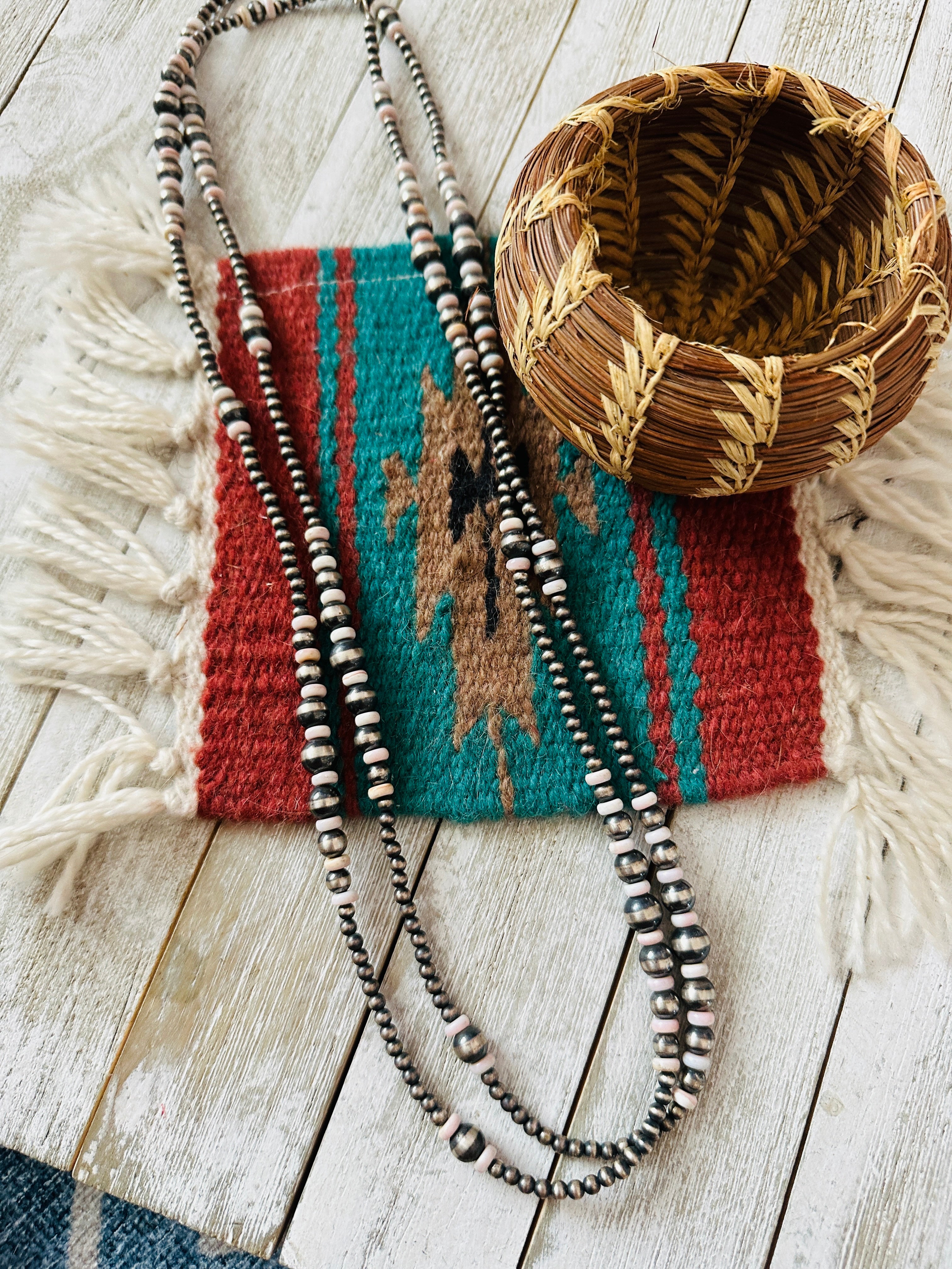 Handcrafted Sterling Silver Pearl & Queen Pink Conch 60” Beaded Necklace