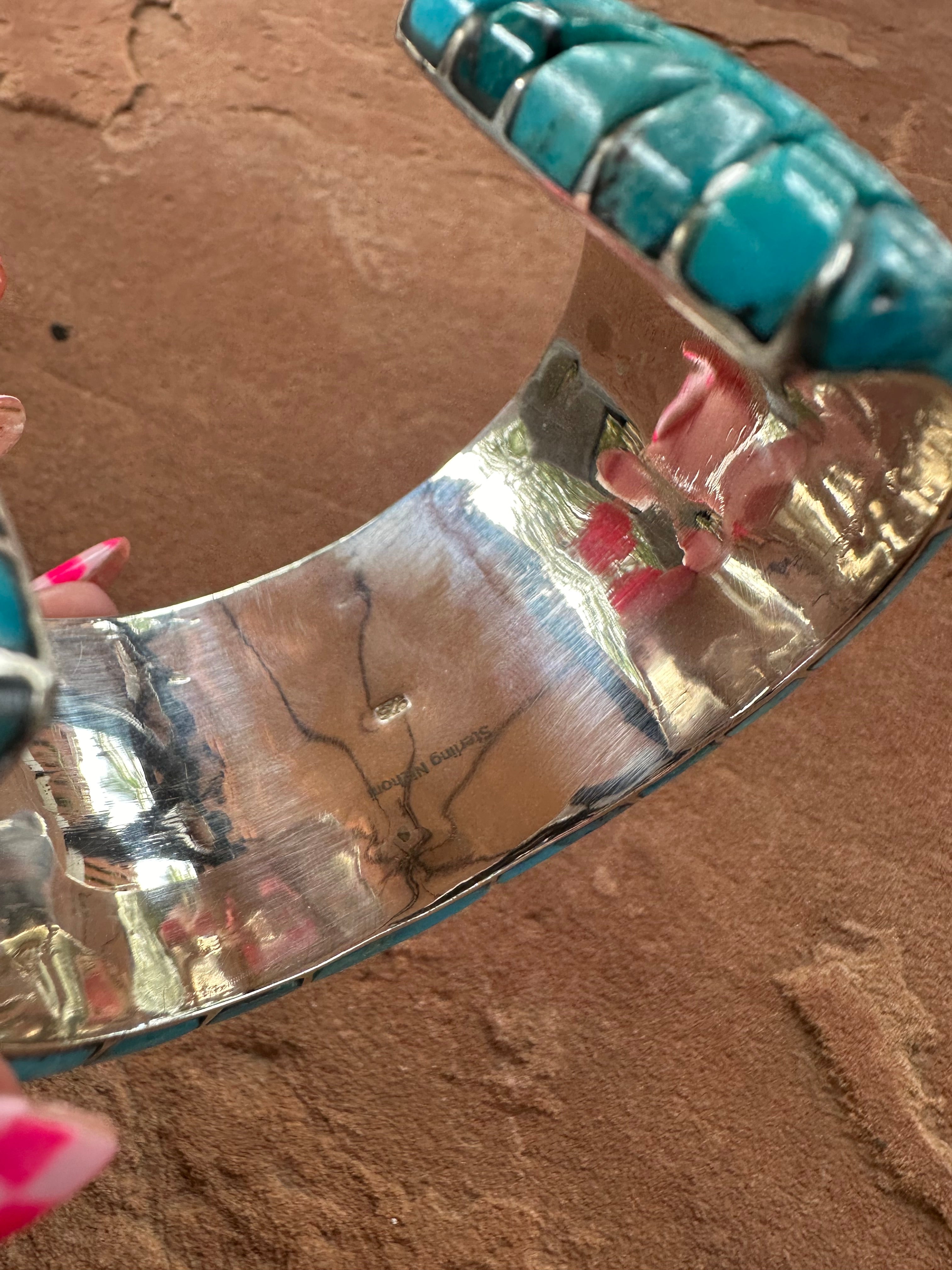 Handmade Sterling Silver Multi Stone Southwest Inlay Sunface Cuff