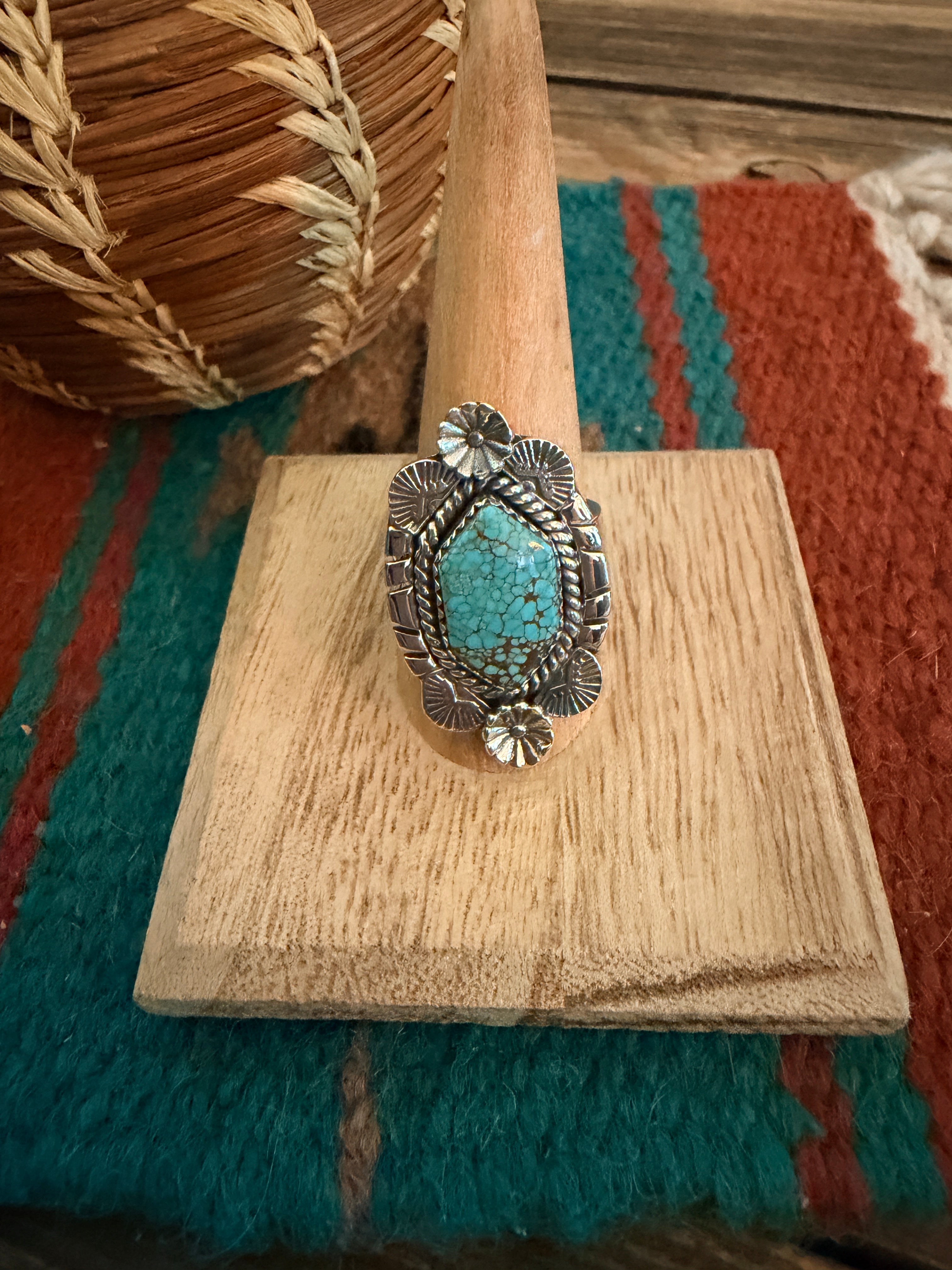 Handmade Sterling Silver Number 8 Turquoise Adjustable Ring Signed Niz