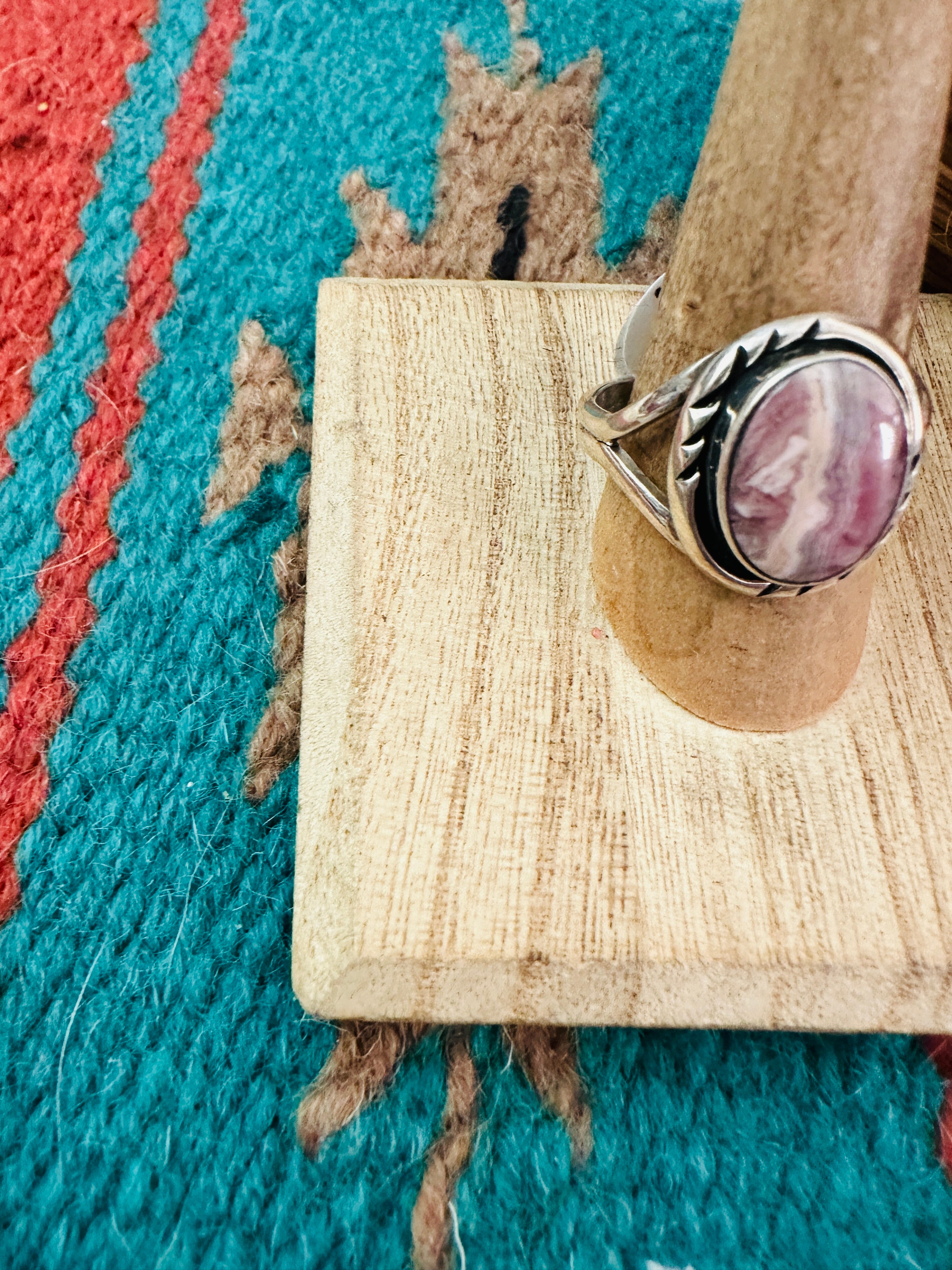 Navajo Rhodochrosite And Sterling Silver Ring Size 10.5 Signed