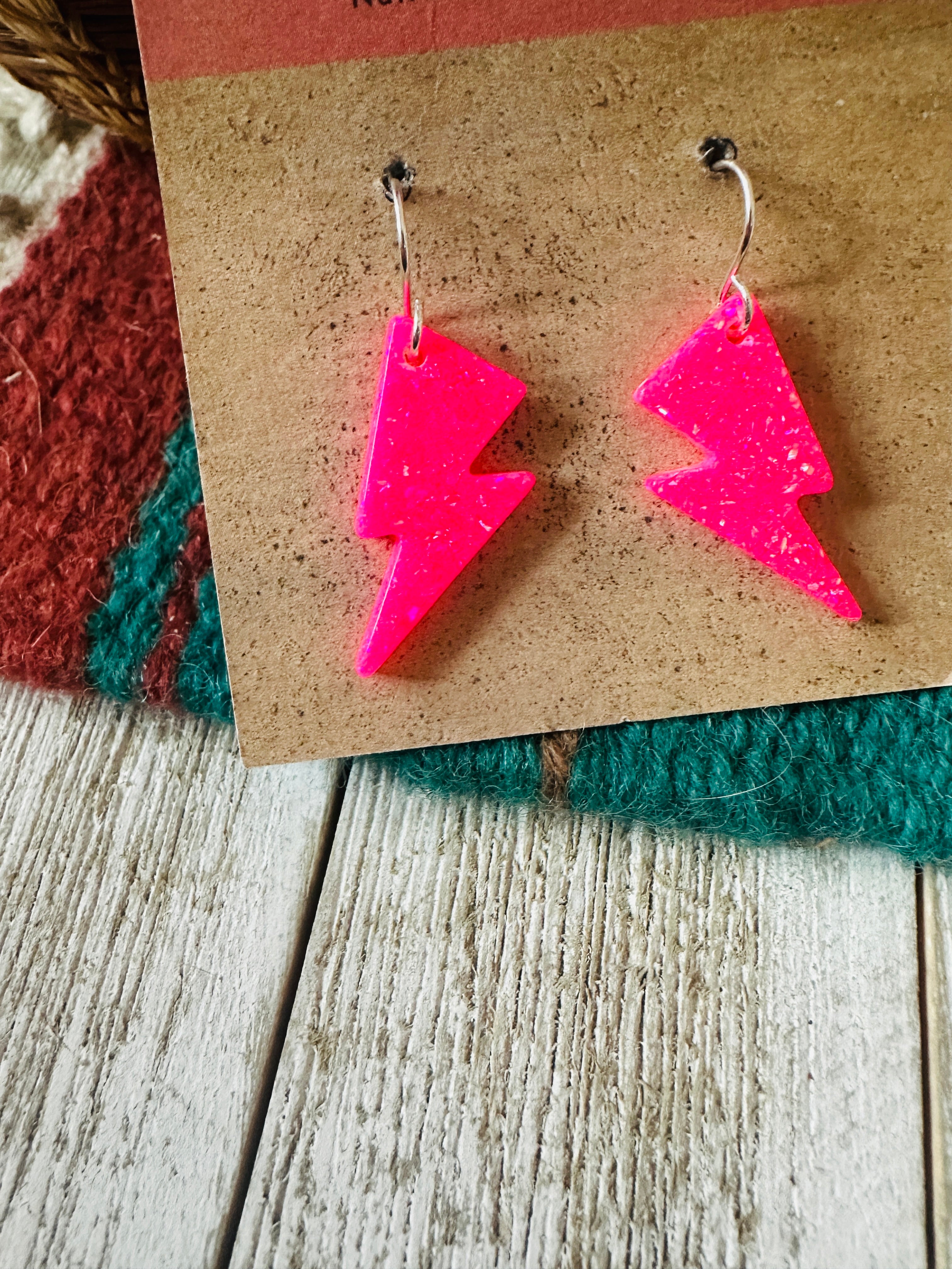 Handcrafted Sterling Silver & Opal Lightning Bolt Dangle Earrings