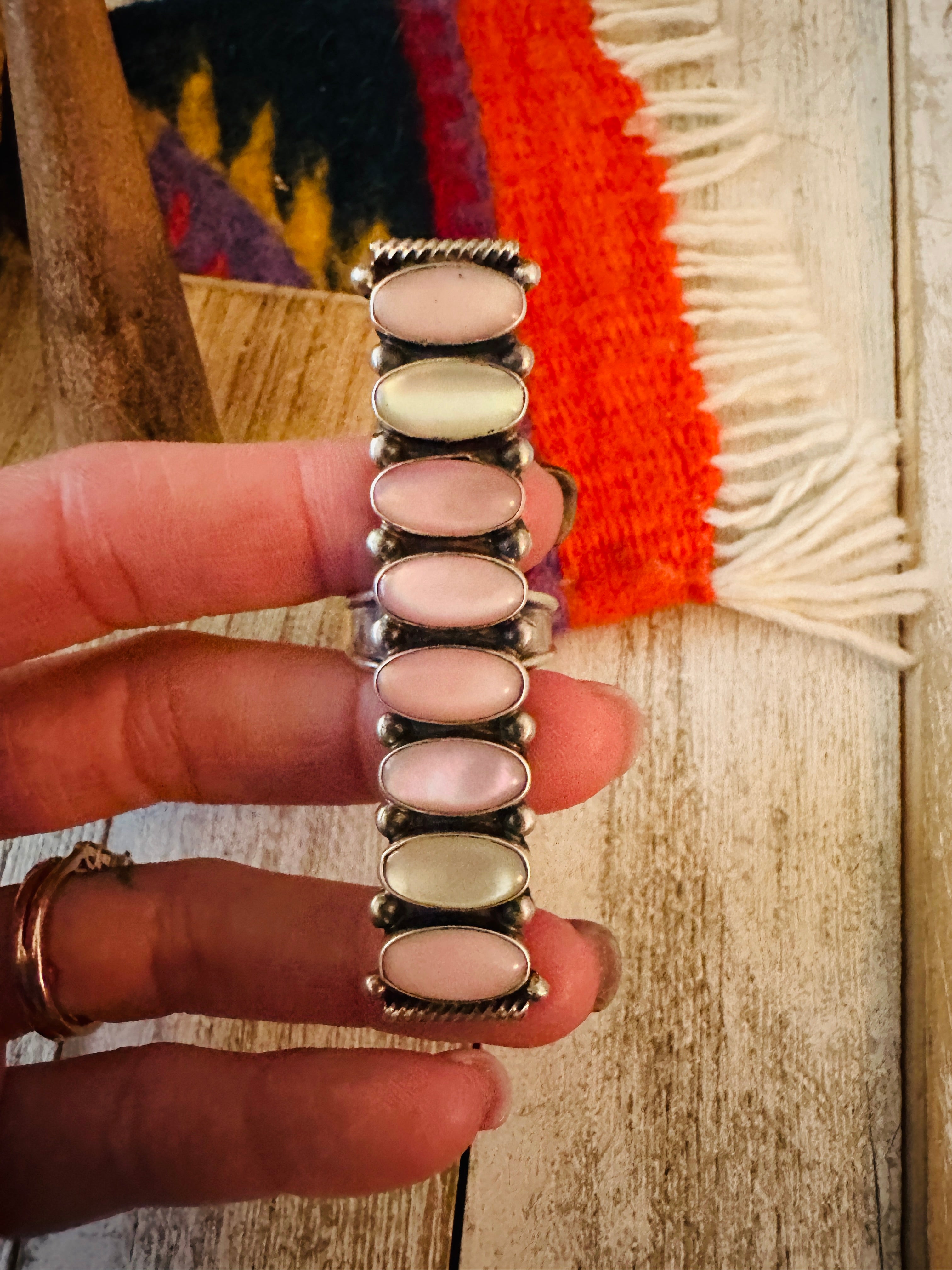 Navajo Mother of Pearl & Sterling Silver Adjustable Ring by Jacqueline Silver