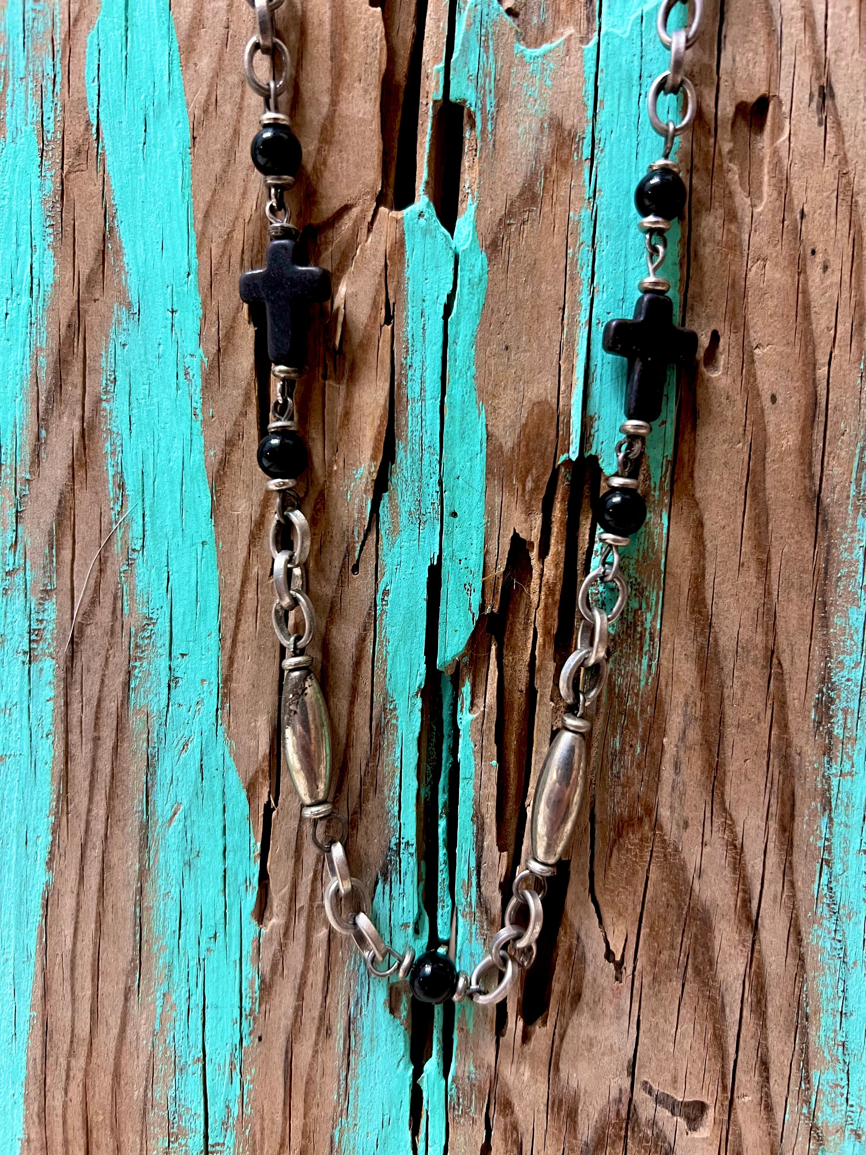 Vintage Silver and Black Cross Necklace