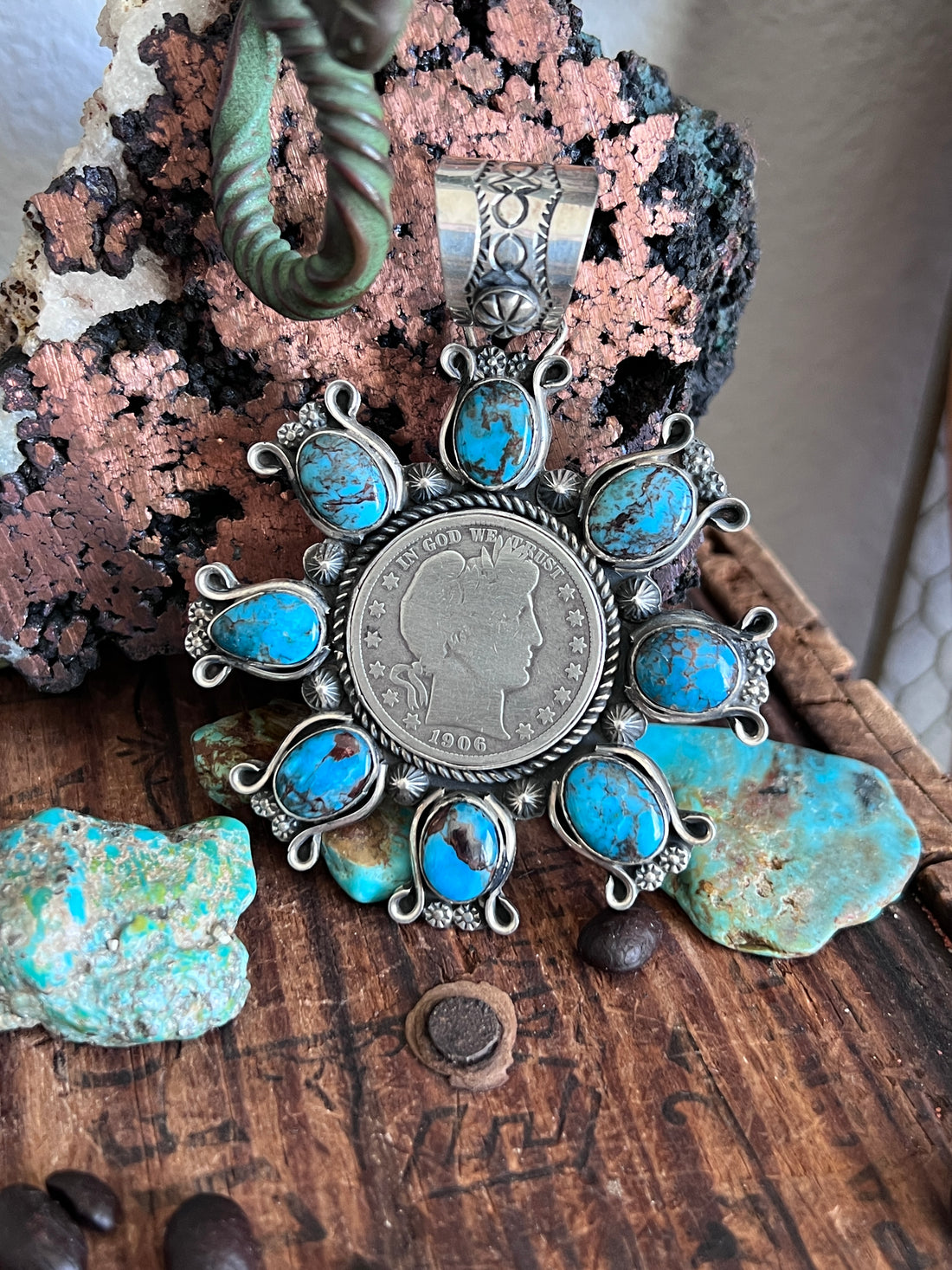 Rosella Paxson Sterling Silver and Egyptian Turquoise Coin Cluster Pendant