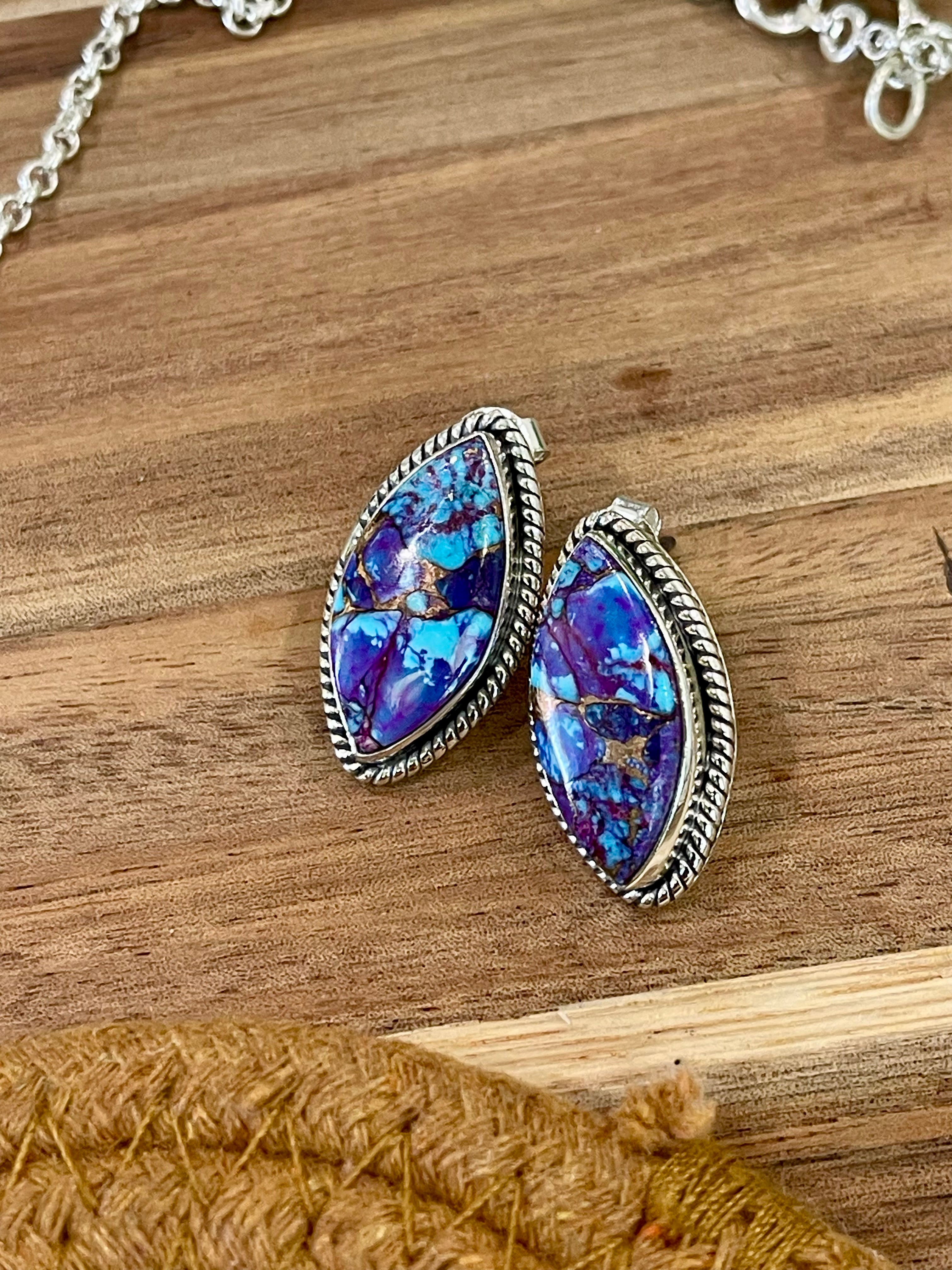 Handmade Sterling Silver & Purple Dream Mojave Necklace And Earrings Set Signed Nizhoni