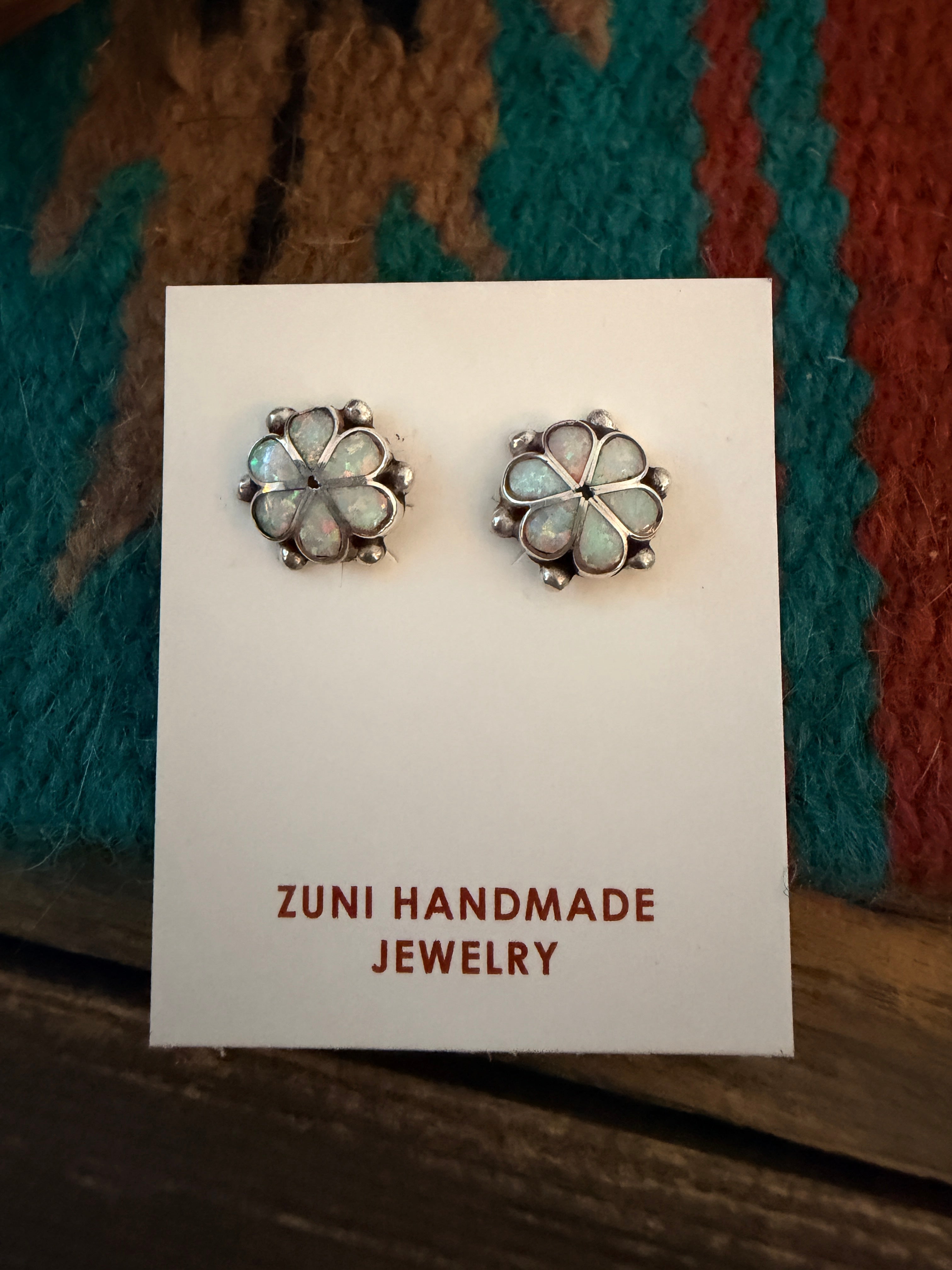 Handcrafted Sterling Silver & White Opal Flower Stud Earrings