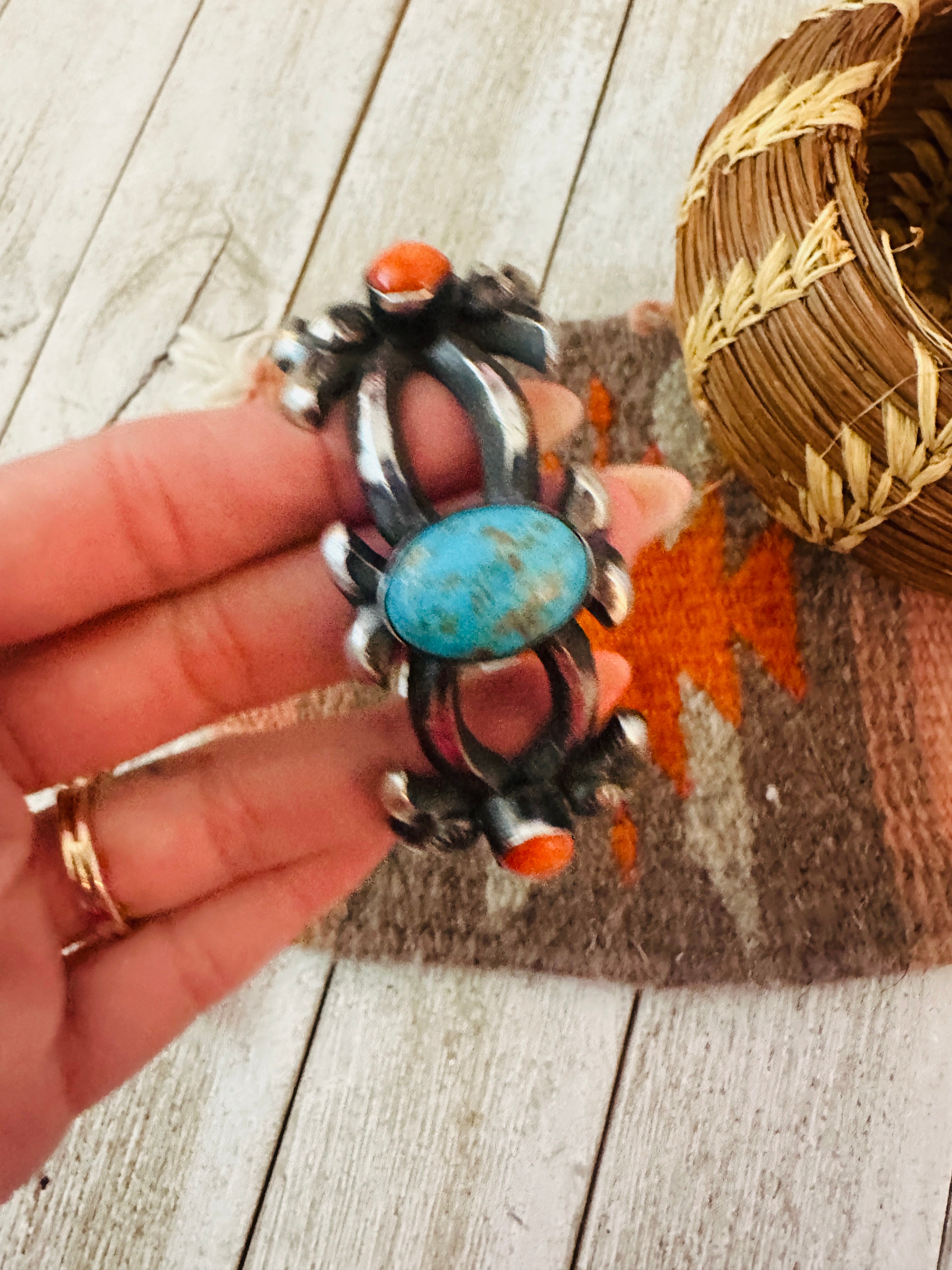 Handcrafted Turquoise, Spiny & Sterling Silver Cuff Bracelet by Chimney Butte